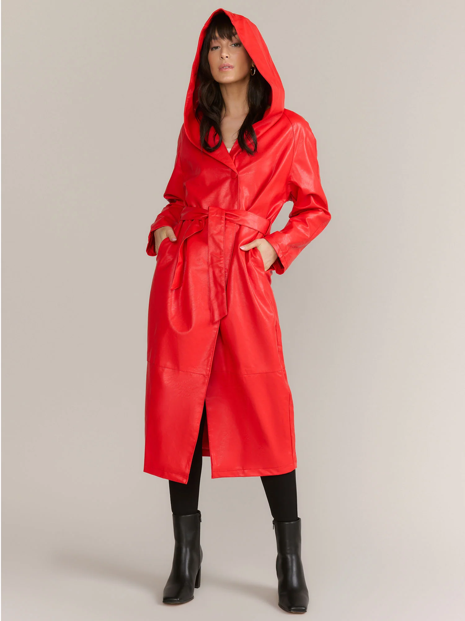 Azela Wang Shawl Collar Leather Belted Trench Coat - Brands We Love