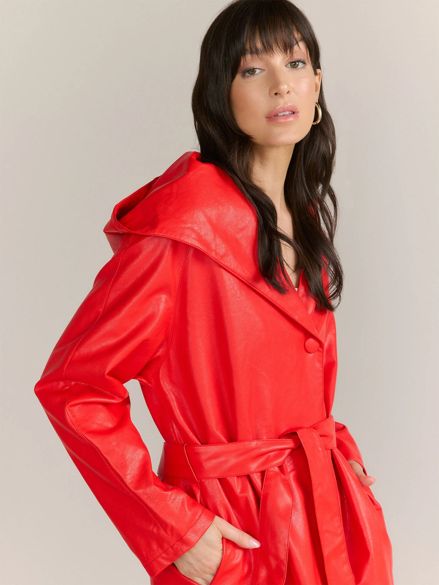 Azela Wang Shawl Collar Leather Belted Trench Coat - Brands We Love - Image 2