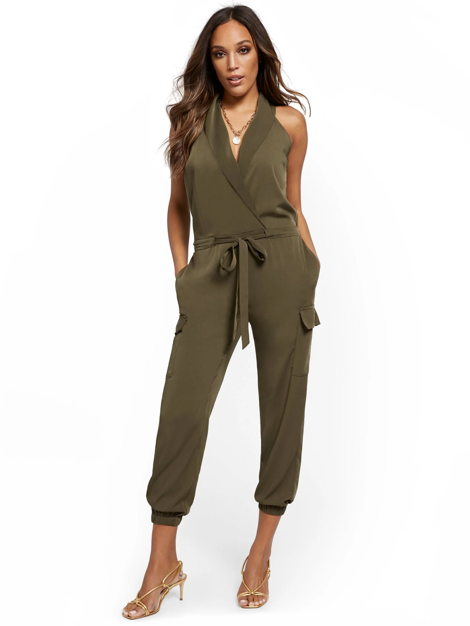 Shawl-Collar Tie-Front Jumpsuit - Image 2