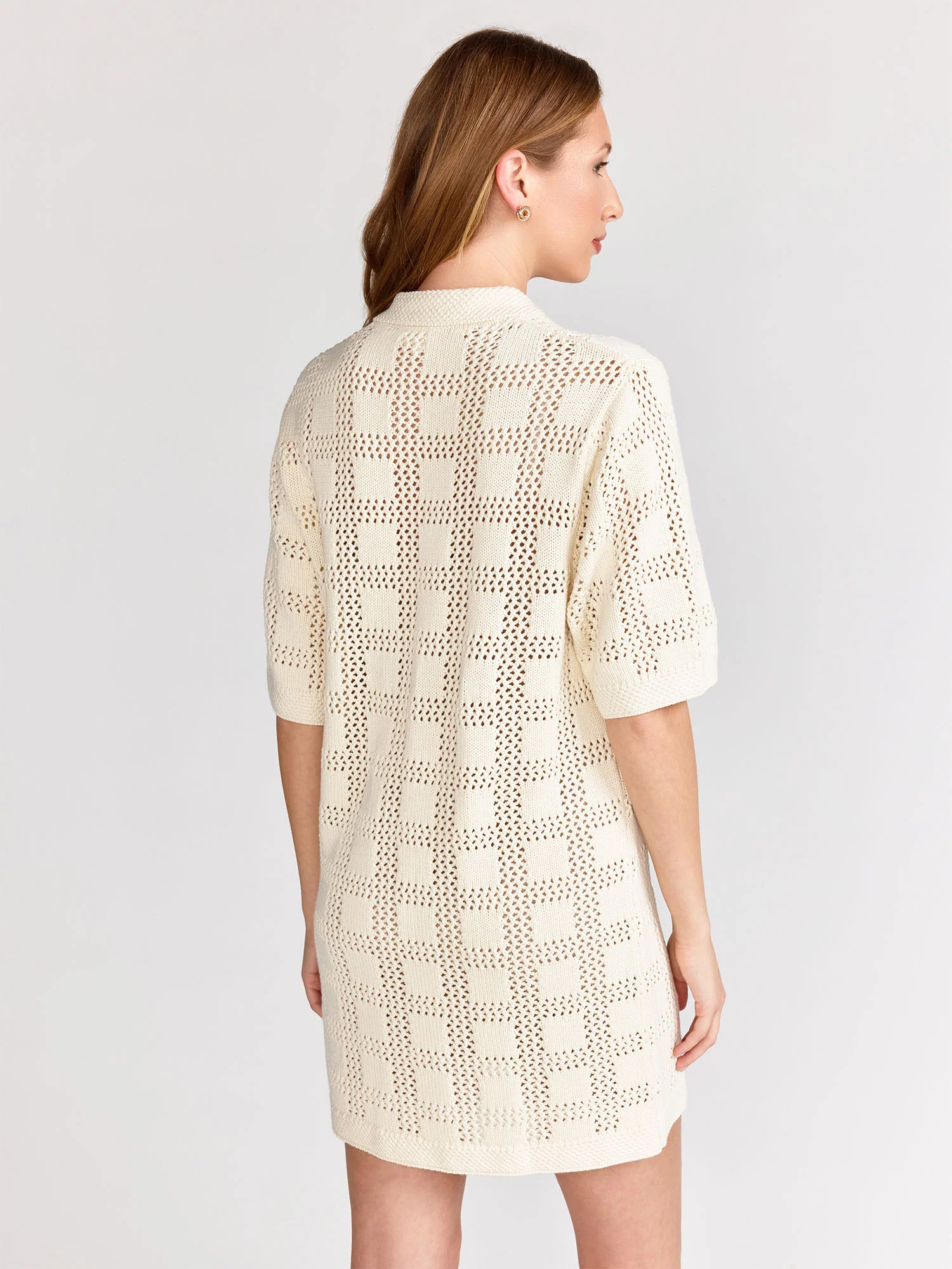 Short-Sleeve Crochet Button Down Mini Dress - Aaron & Amber - Image 10