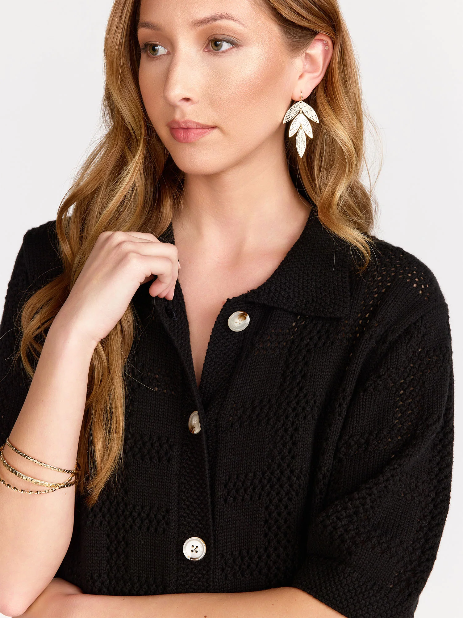 Short-Sleeve Crochet Button Down Mini Dress - Aaron & Amber - Image 4