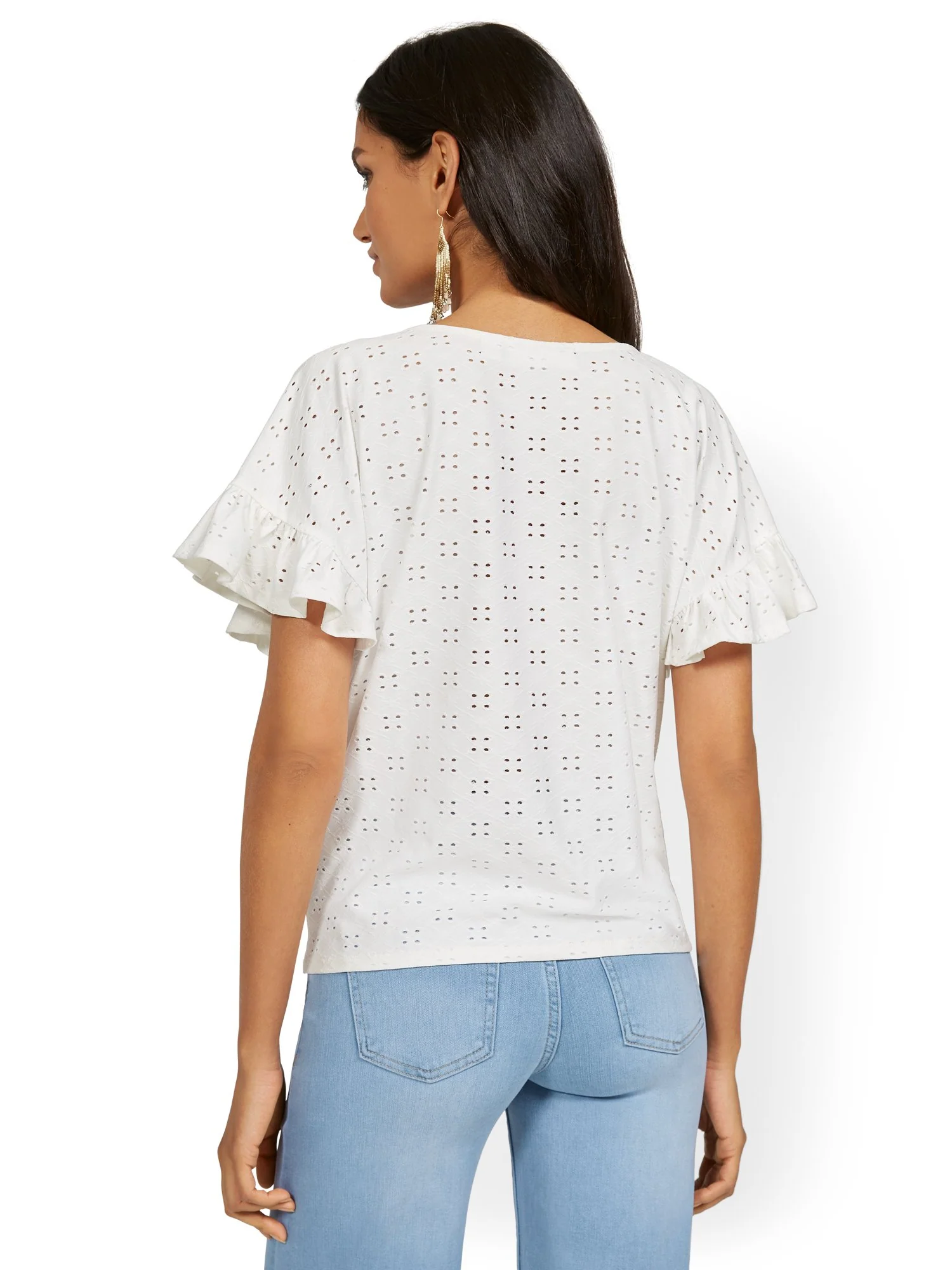 Short-Sleeve Eyelet Ruffle Tee - Image 3