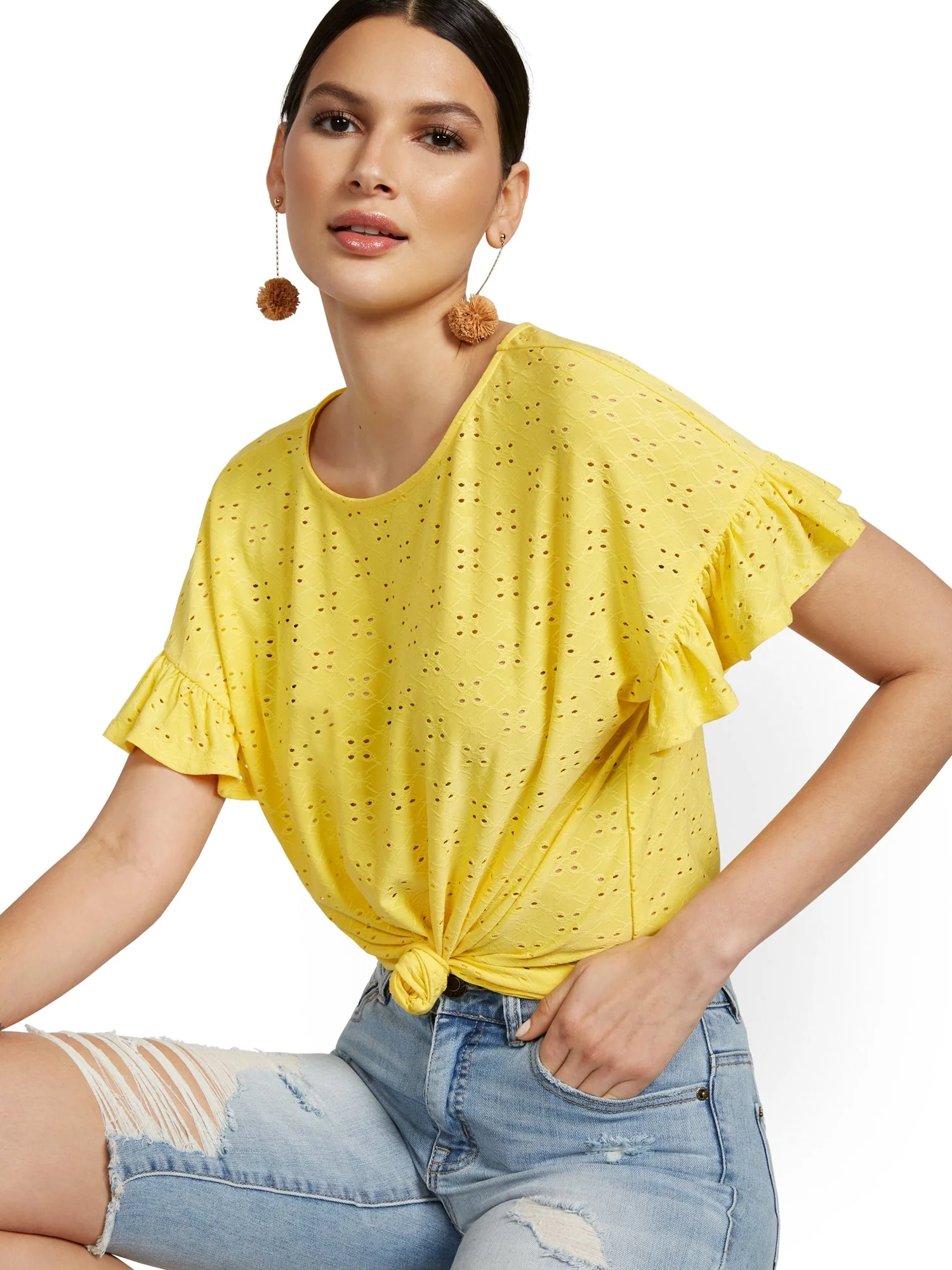 Short-Sleeve Eyelet Ruffle Tee - Image 5