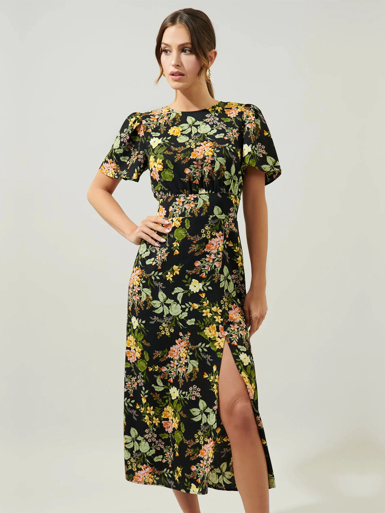Sugarlips Short Sleeve Floral High Slit Midi Dress - Brands We Love - Image 3