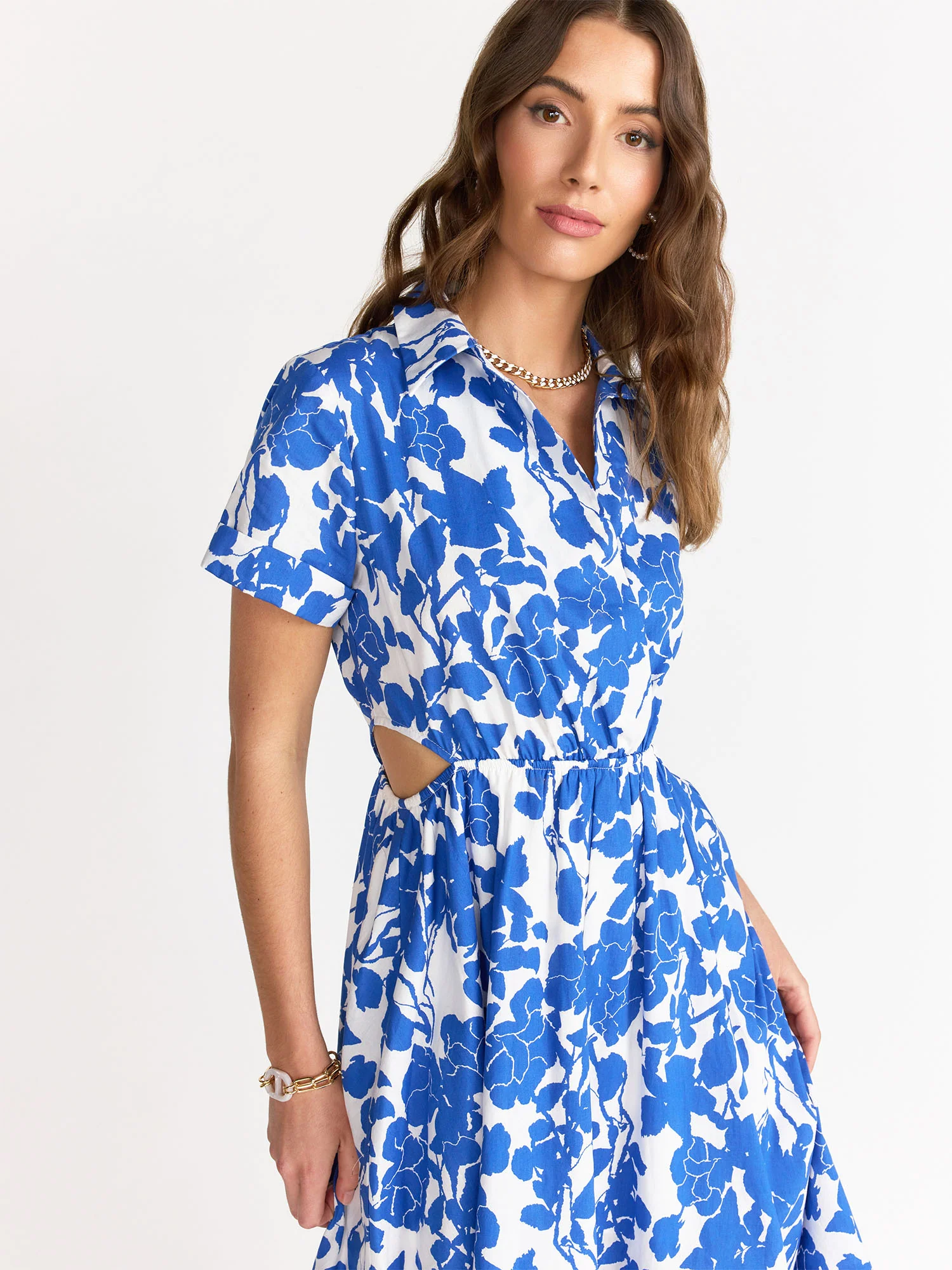 Short Sleeve Floral Print Cutout Midi Dress - Aakaa - Image 3