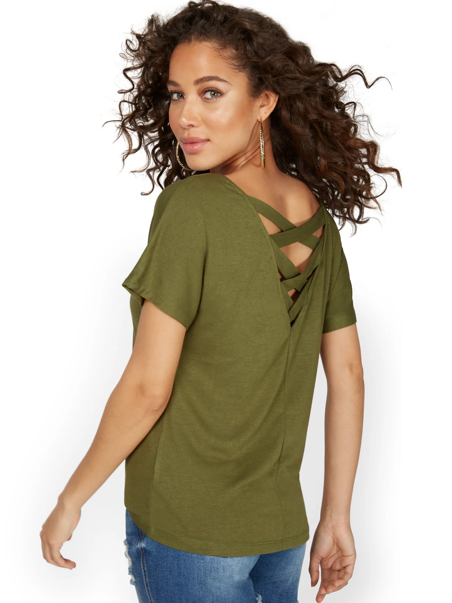 Short Sleeve Lace-Back Tee - Image 10