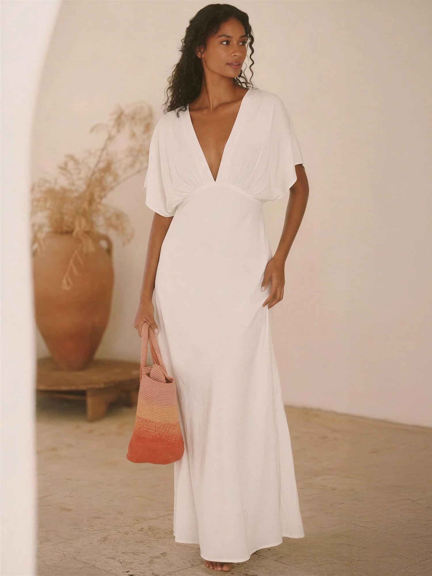 Short Sleeve Low V-Neck Maxi Dress - Image 6