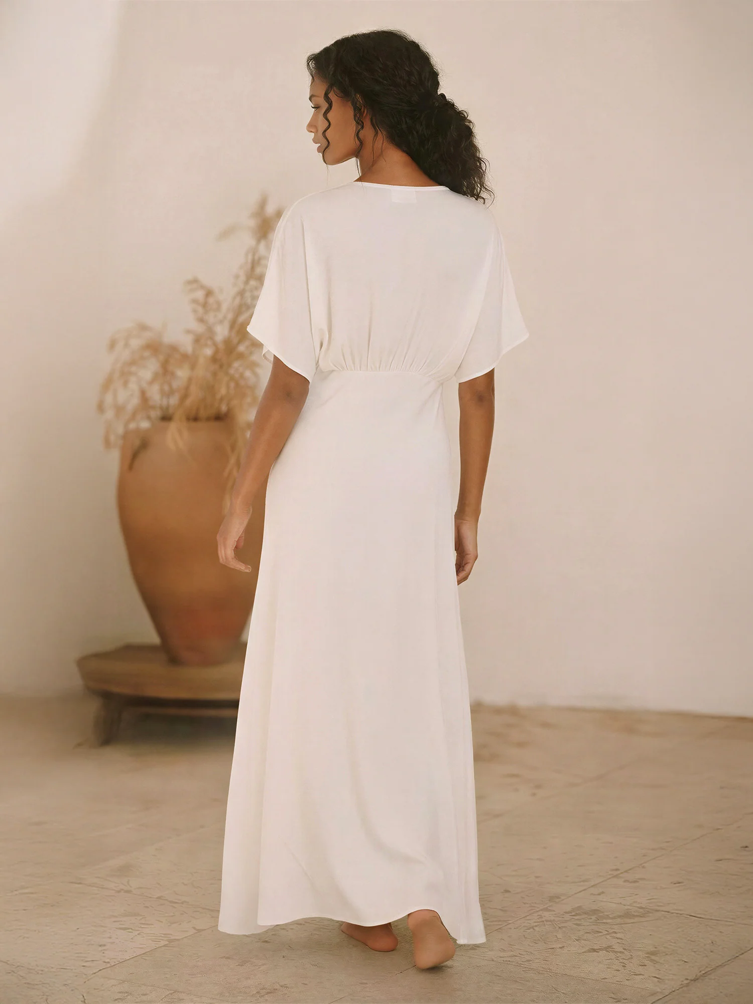 Short Sleeve Low V-Neck Maxi Dress - Image 8