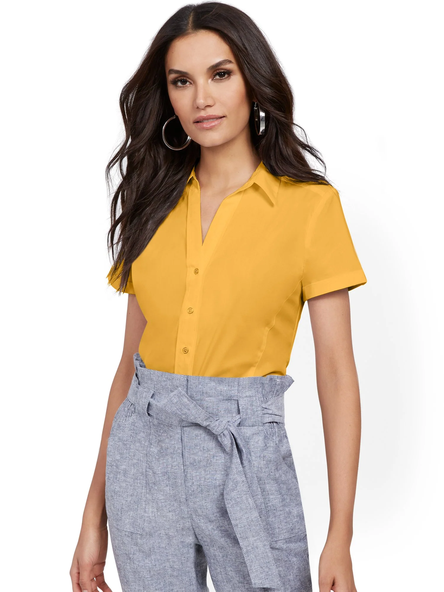 Short-Sleeve Madison Stretch Shirt - Secret Snap - 7th Avenue - Image 4