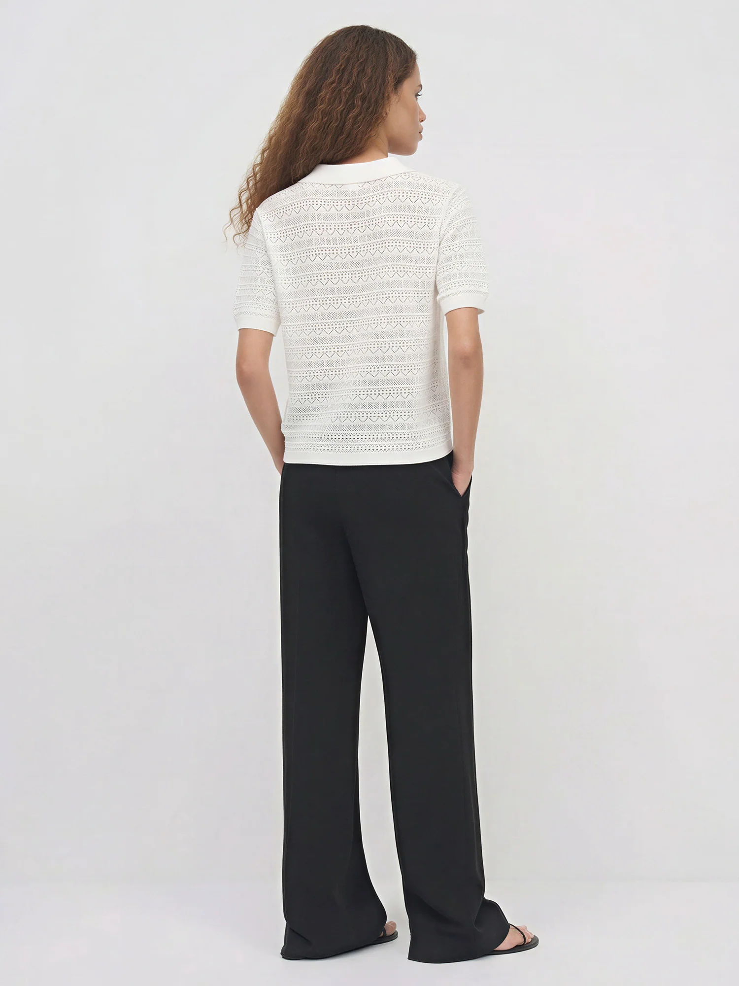 Short Slv Pointelle Button Up Polo - Image 4