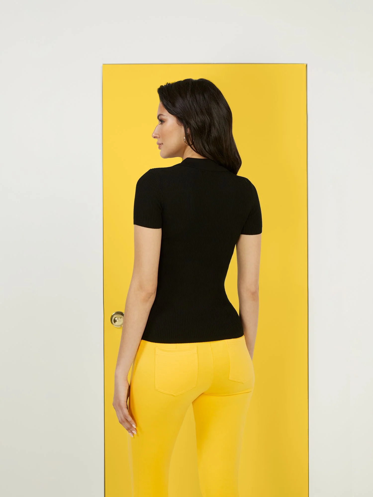 Short-Sleeve Ribbed Polo Sweater - Image 3