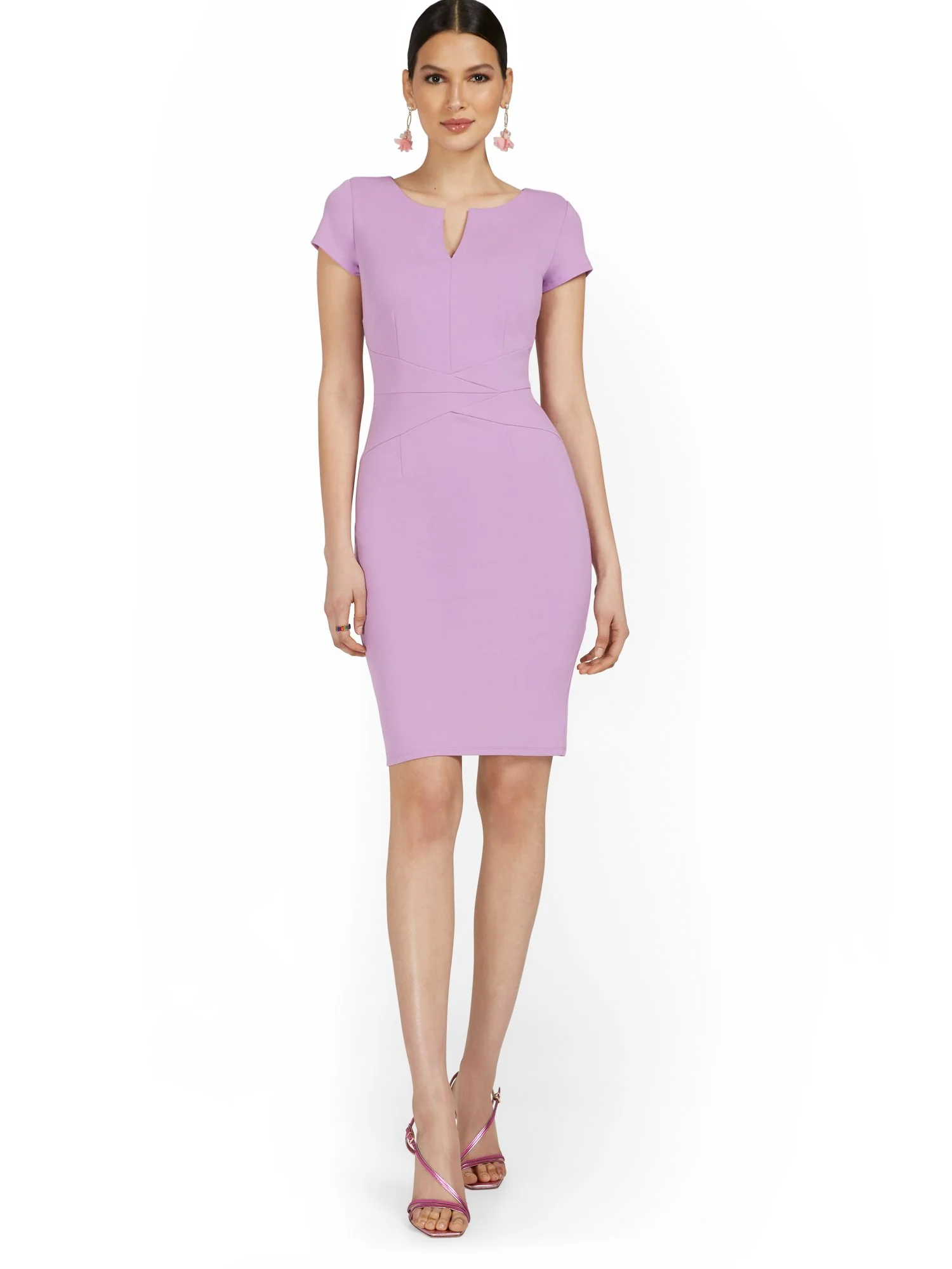 Short-Sleeve Seam-Front Sheath Dress - Magic Crepe® - Image 5