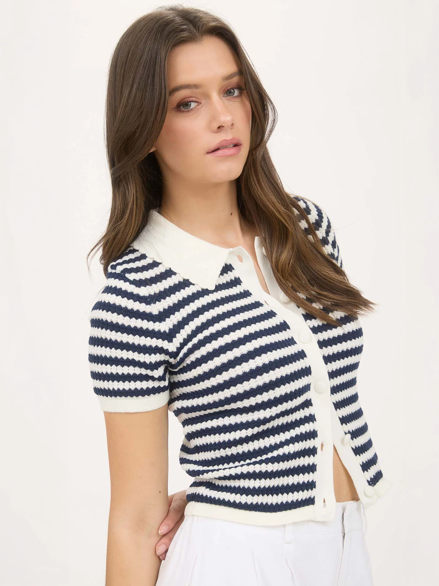 Short Sleeve Stripe Light Weight Cardigan - Image 6