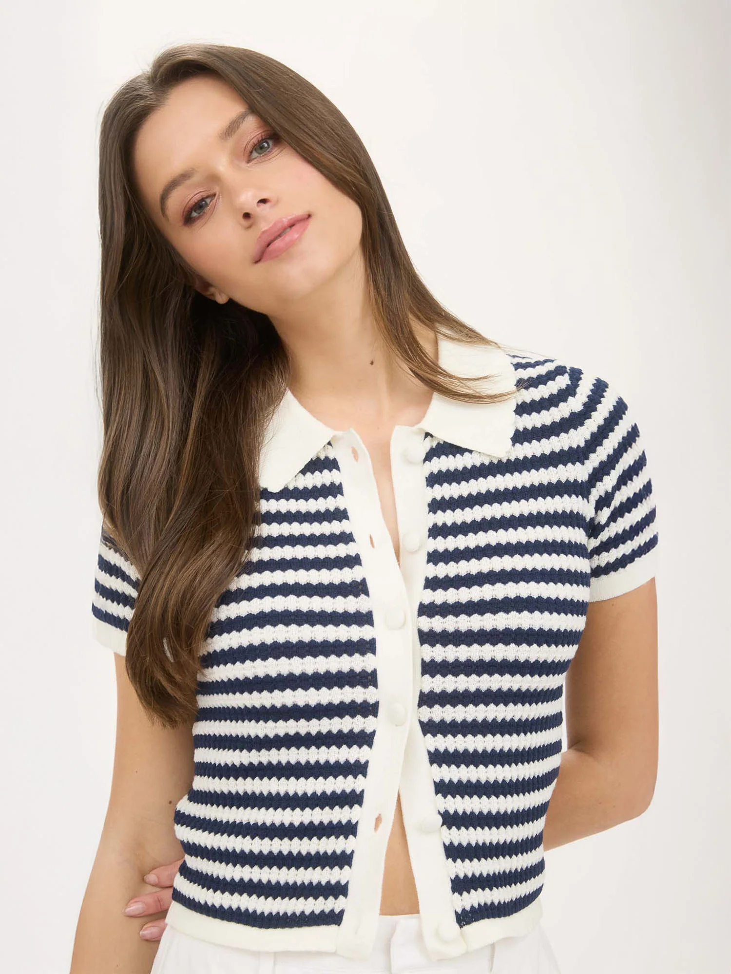 Short Sleeve Stripe Light Weight Cardigan - Image 7
