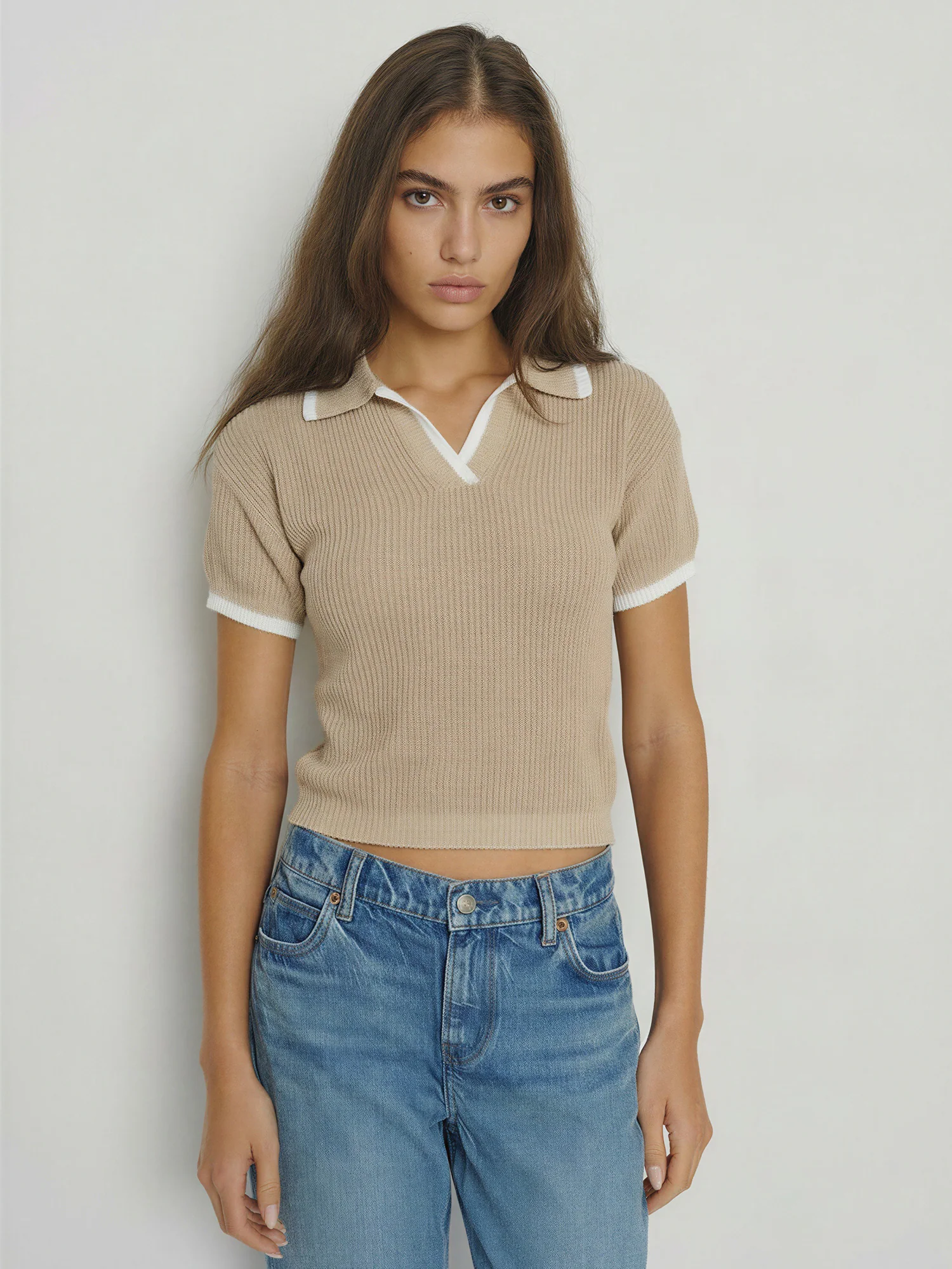 Short Sleeve Sweater Polo Top - Image 6