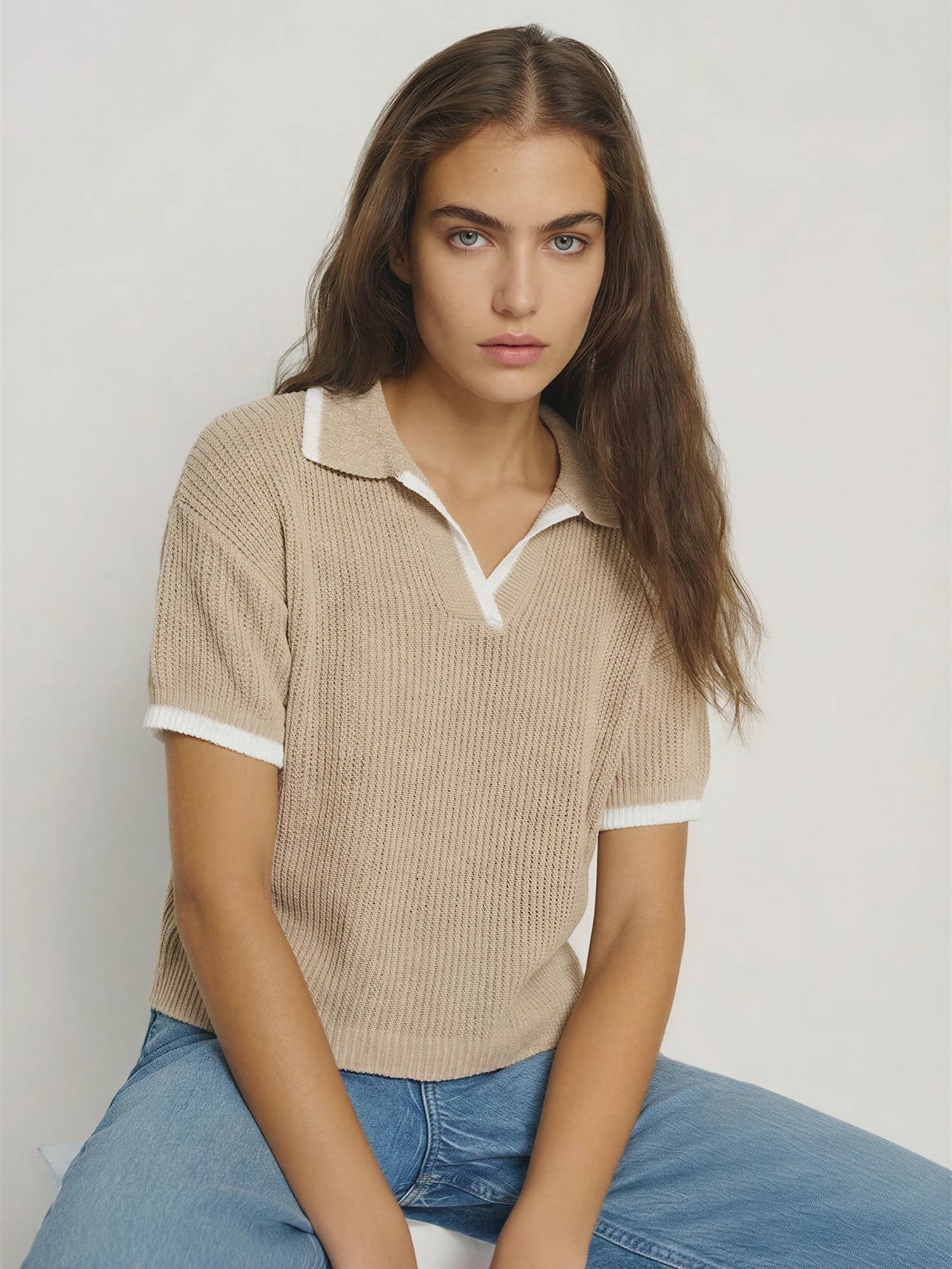 Short Sleeve Sweater Polo Top - Image 8