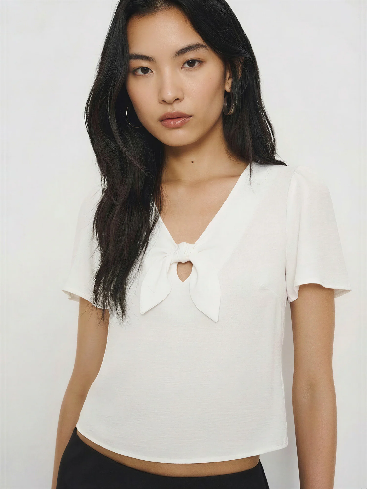 Short Sleeve Tie Front Blouse - Image 6