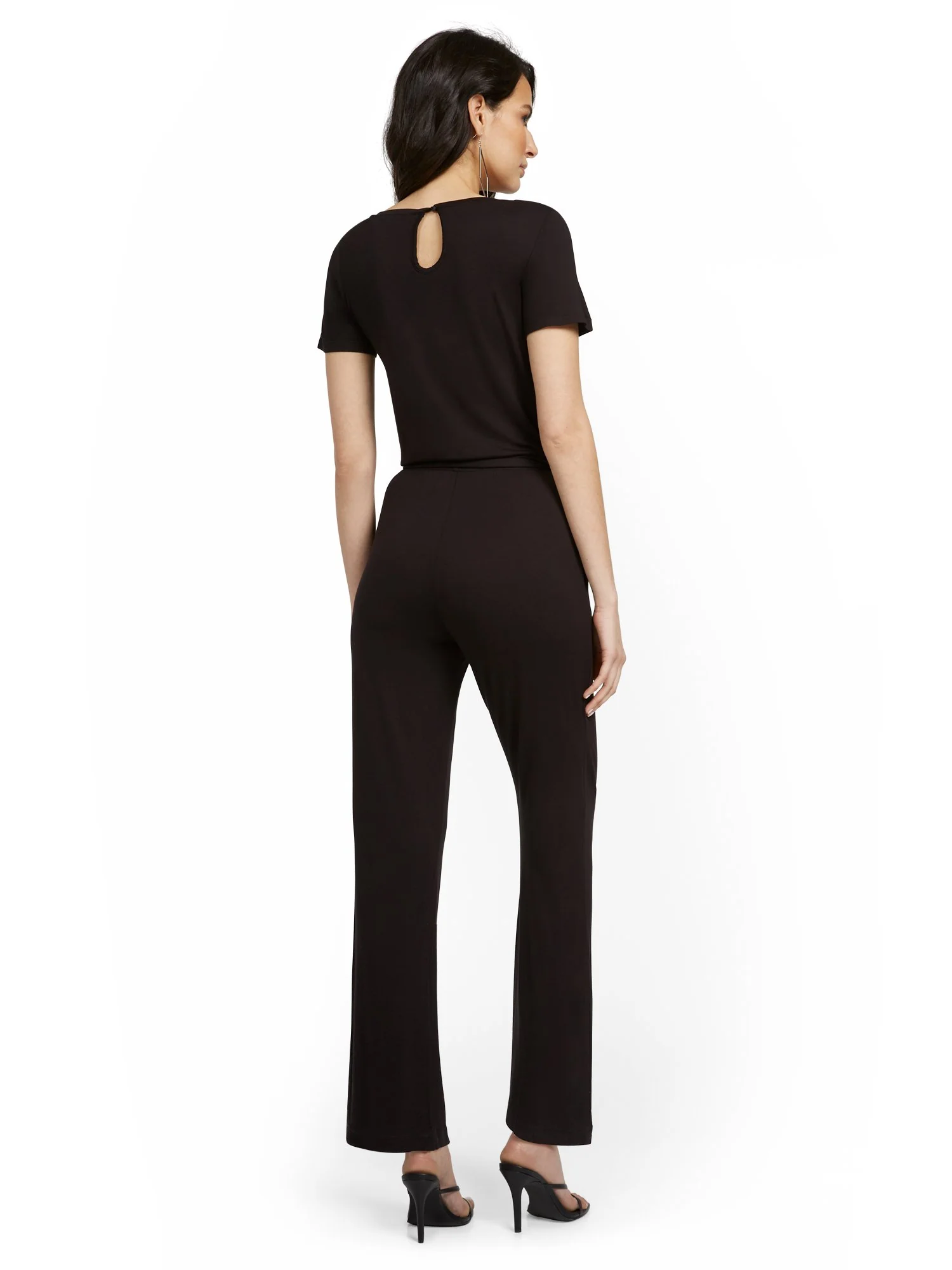 Short-Sleeve Tie-Front Knit Jumpsuit - Image 3