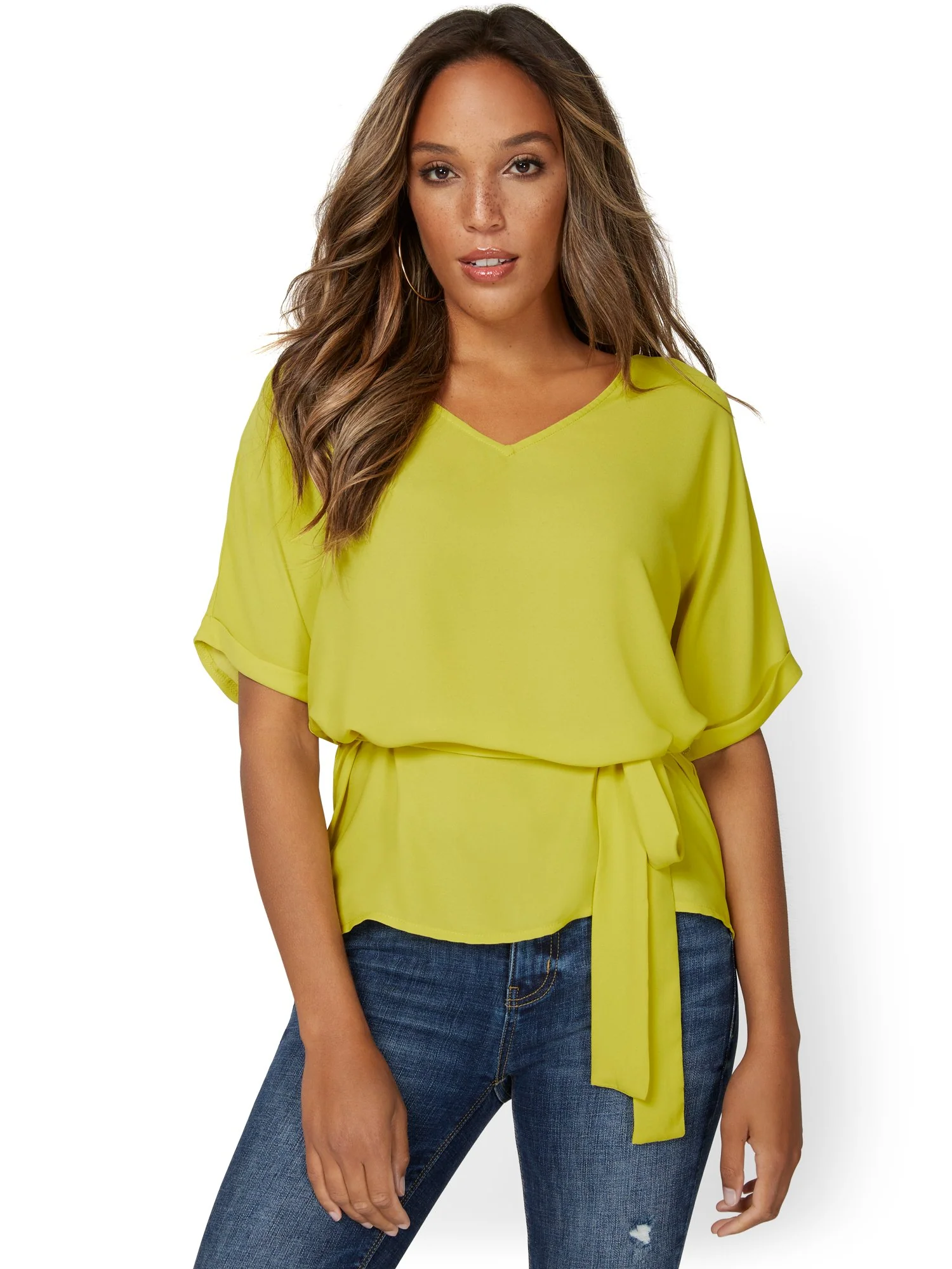 Short-Sleeve Tie-Front Top - Image 12