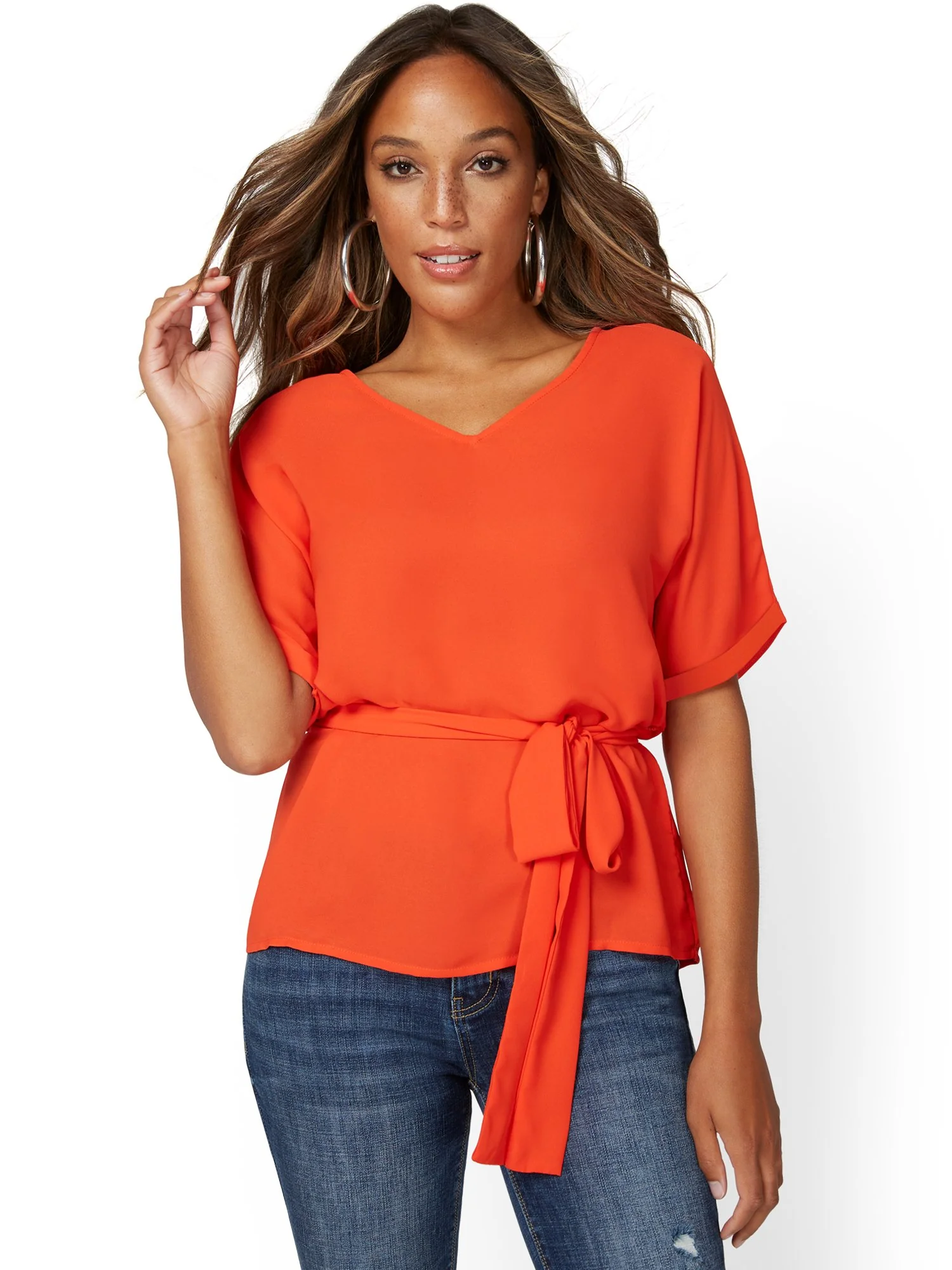 Short-Sleeve Tie-Front Top - Image 6