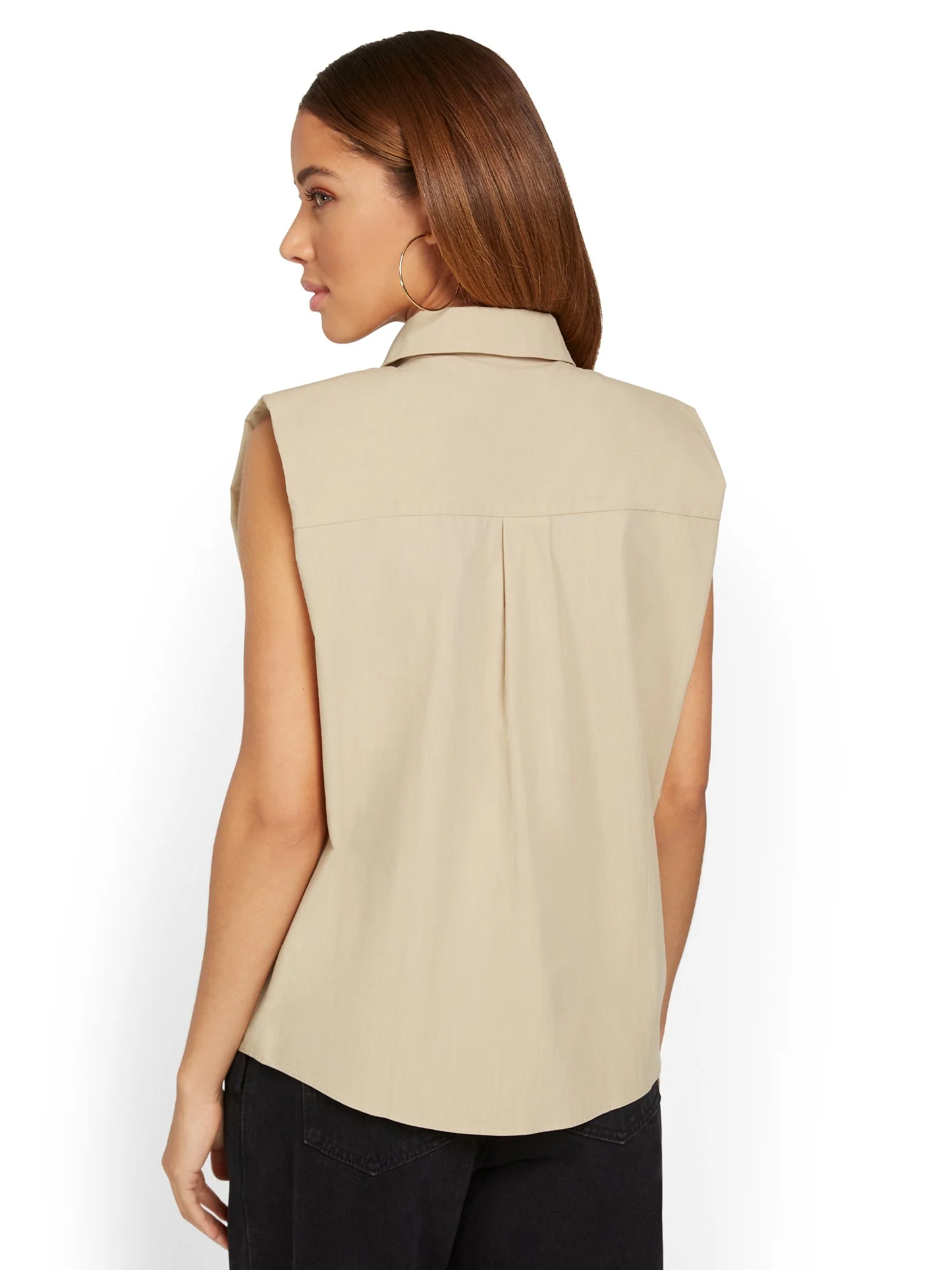 Moodie Shoulder-Pad Button-Front Poplin Top - Brands We Love - Image 3