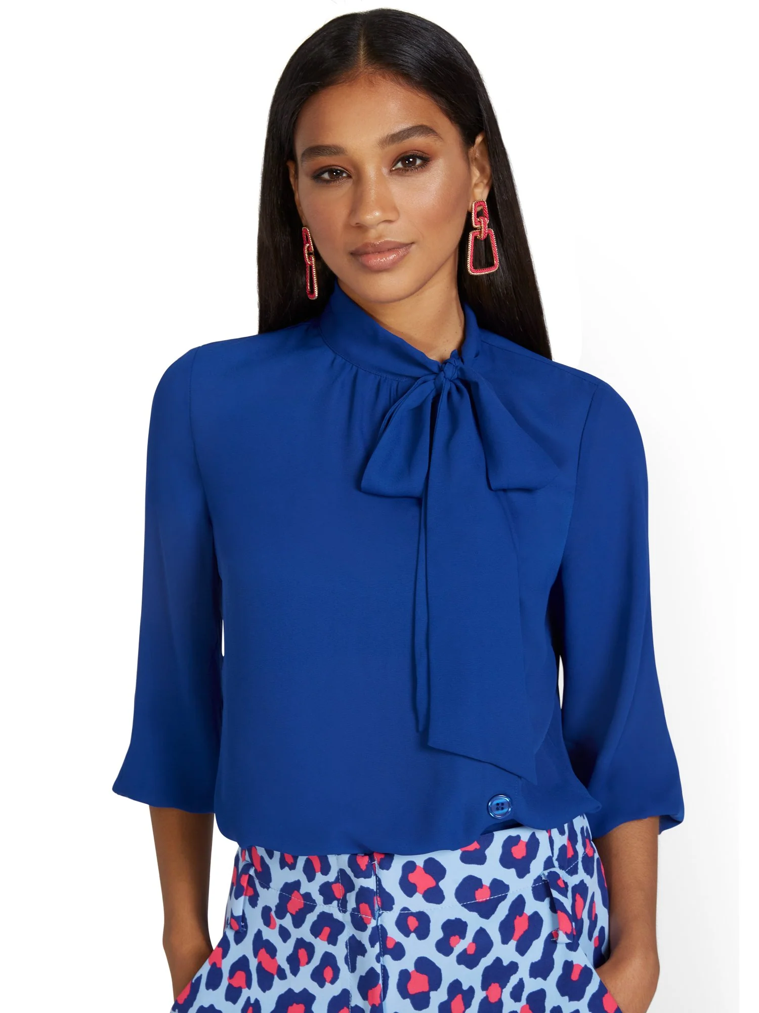 Side-Button Bow Blouse - Image 9