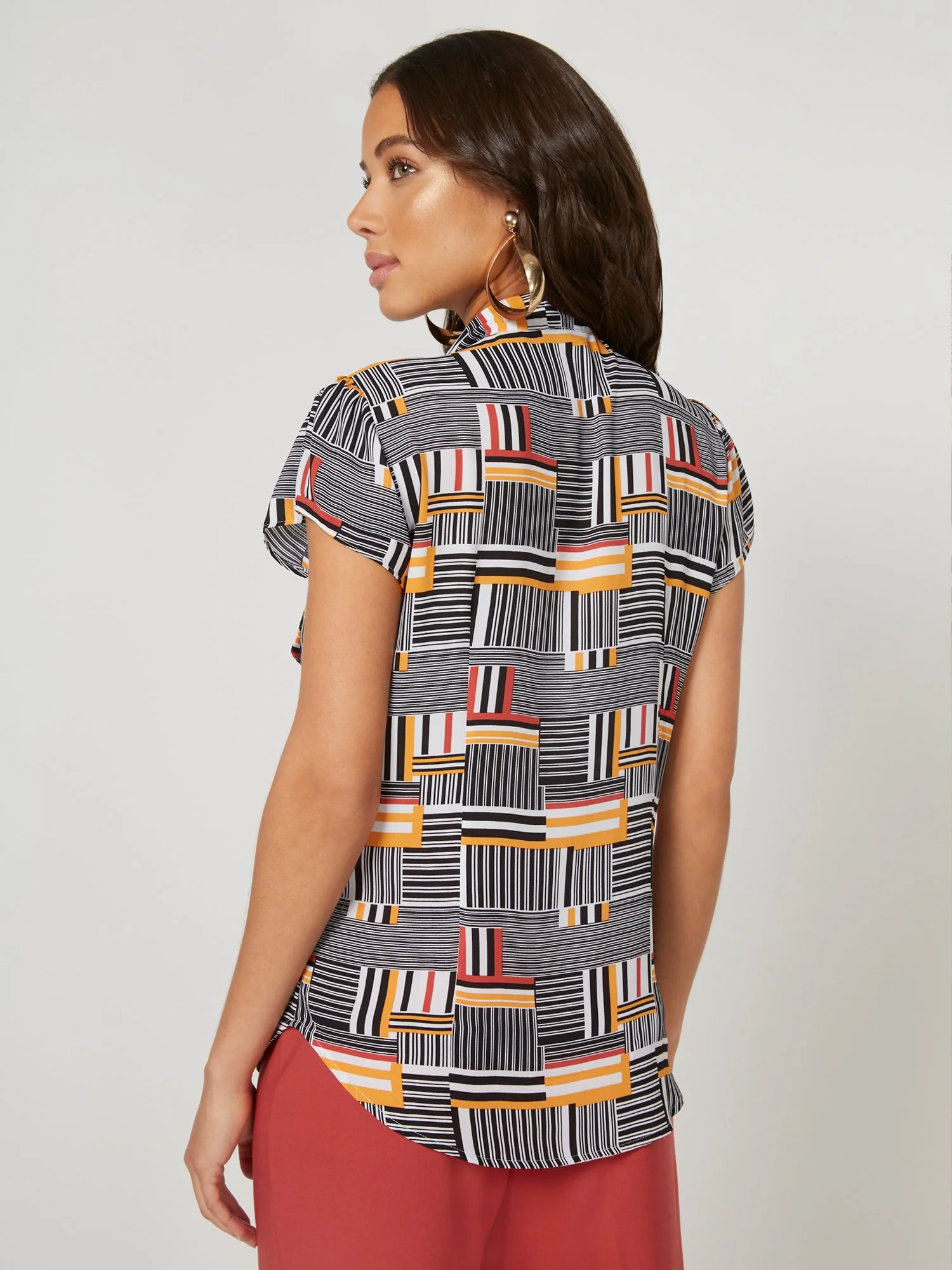 Side Button Bow Stripe Blouse - 7th Avenue - Image 3