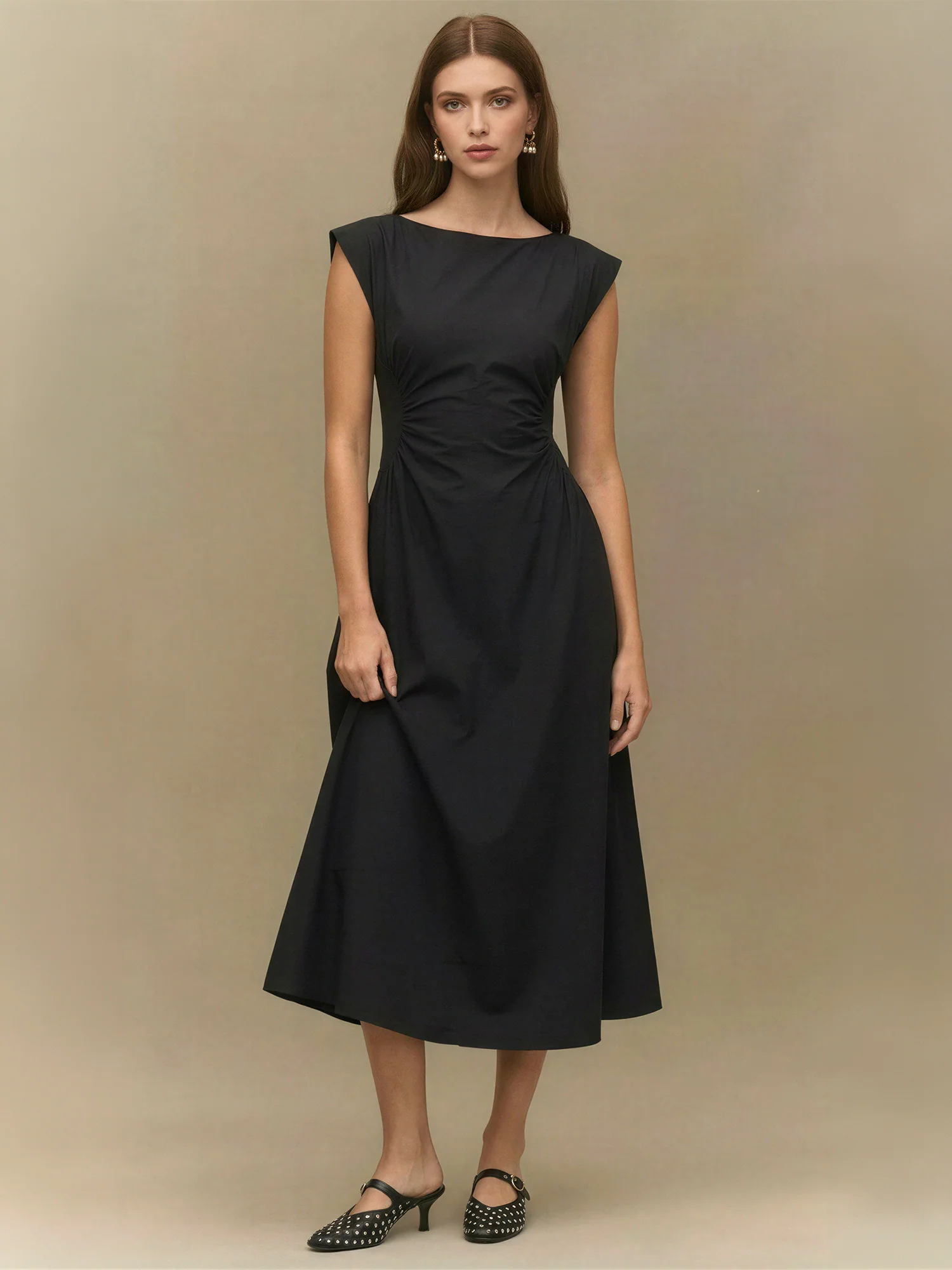 Side Panel V-Neck Back Midi Dress