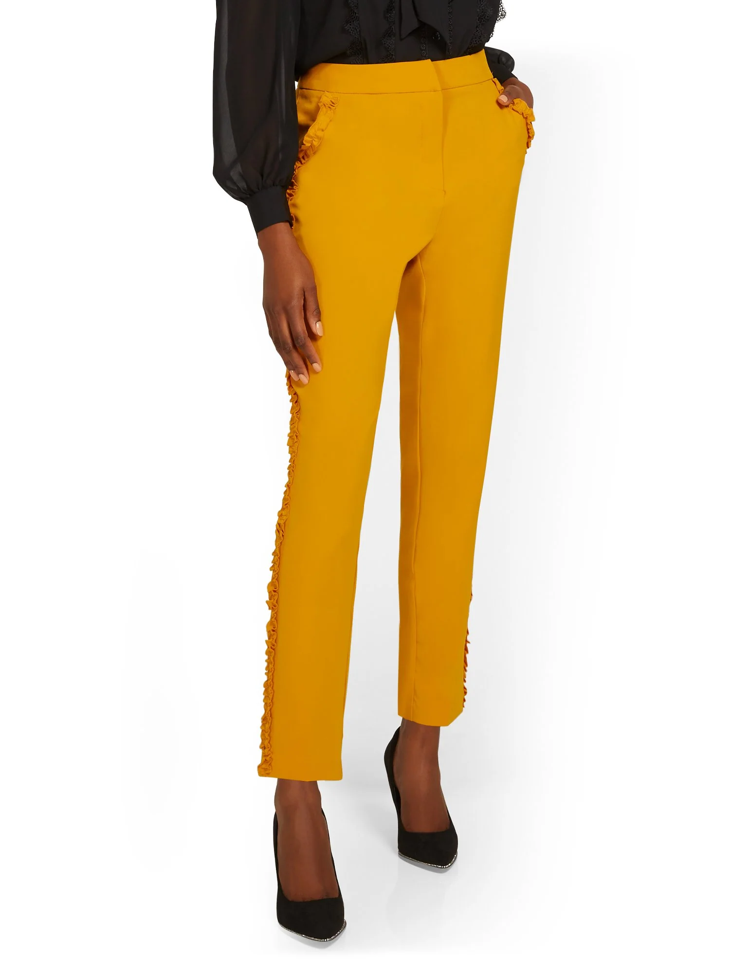 Side-Ruffle Slim-Leg Ankle Pant - Essential Stretch - Image 7