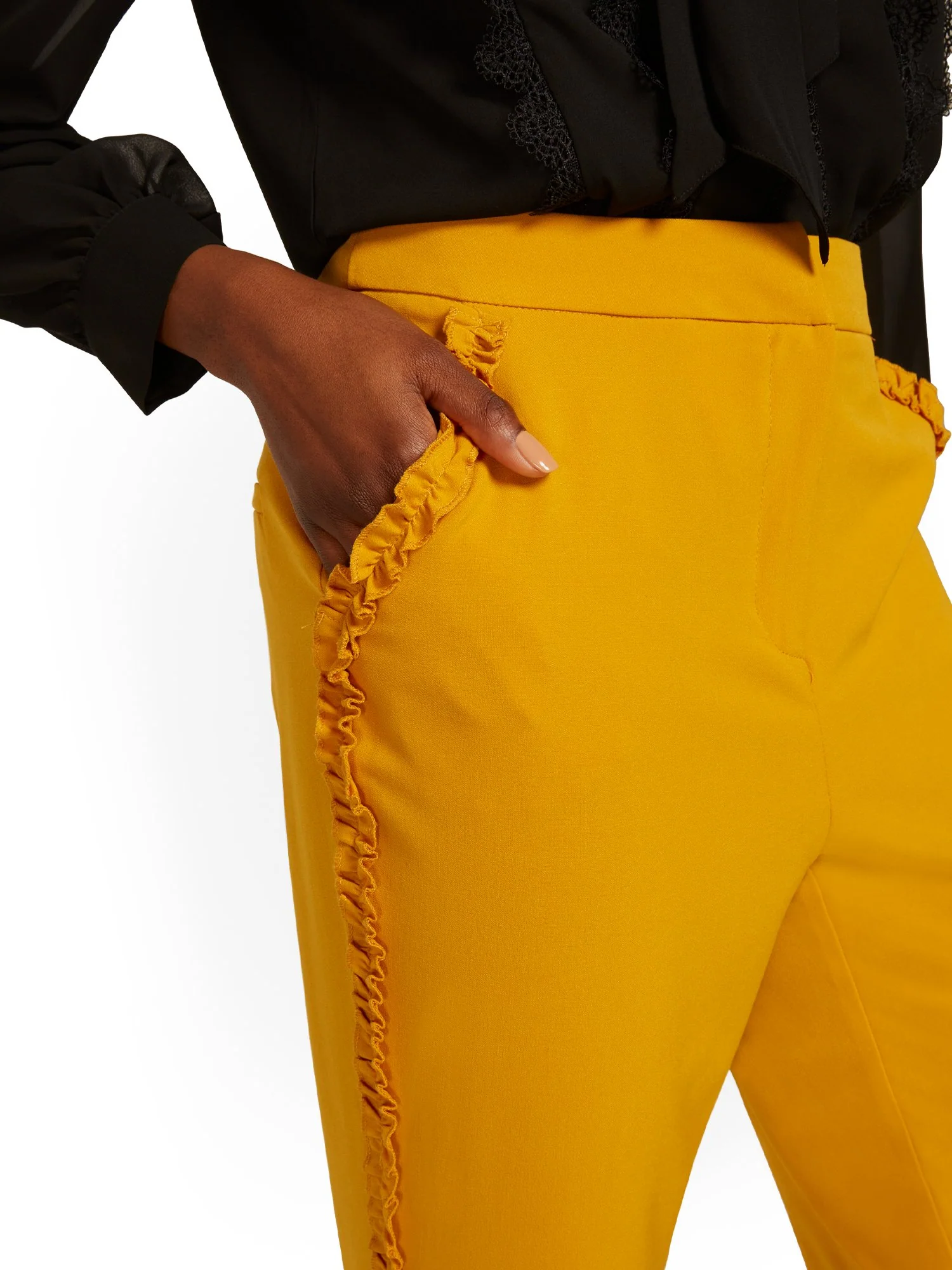 Side-Ruffle Slim-Leg Ankle Pant - Essential Stretch - Image 8