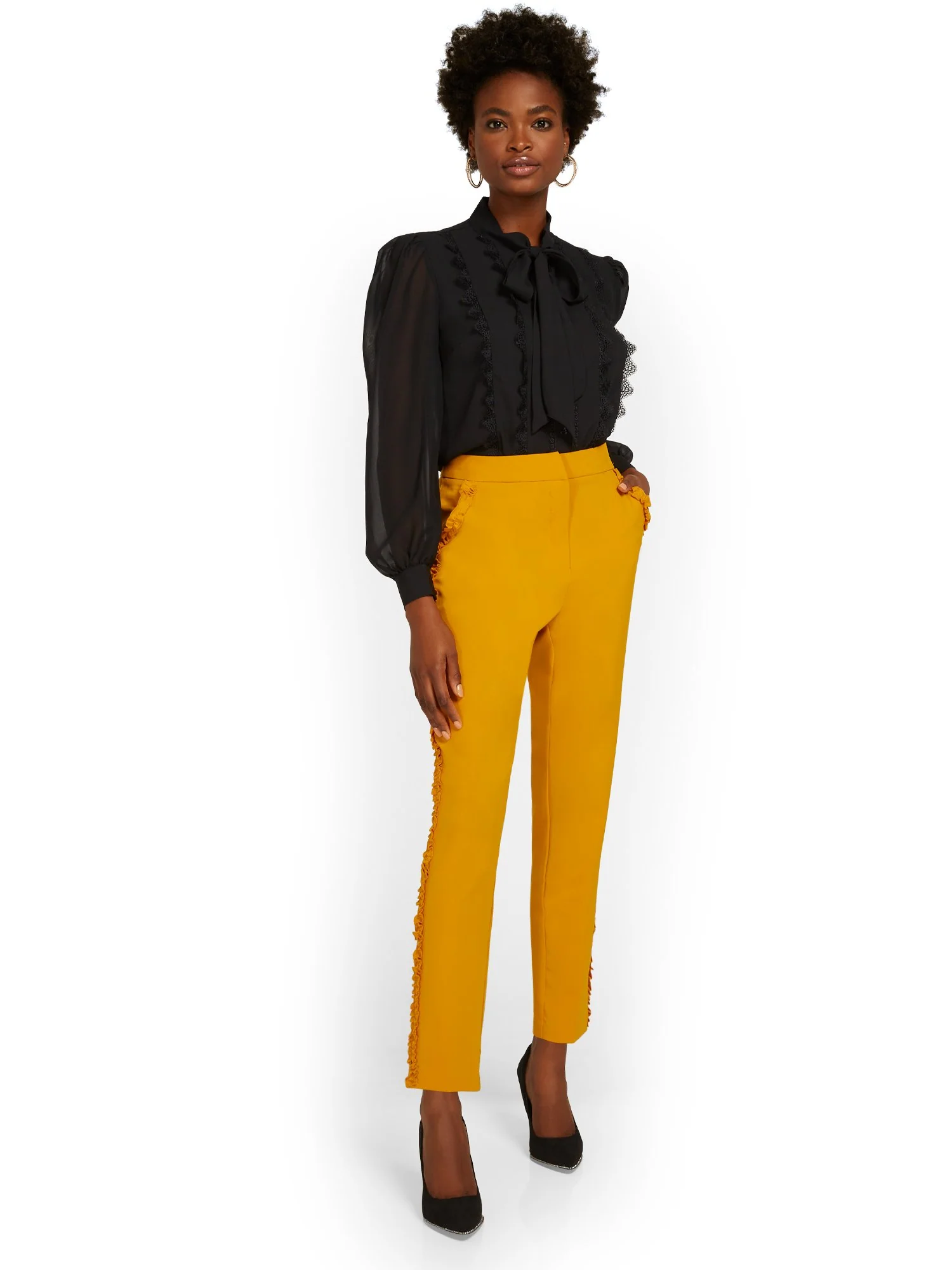 Side-Ruffle Slim-Leg Ankle Pant - Essential Stretch - Image 9