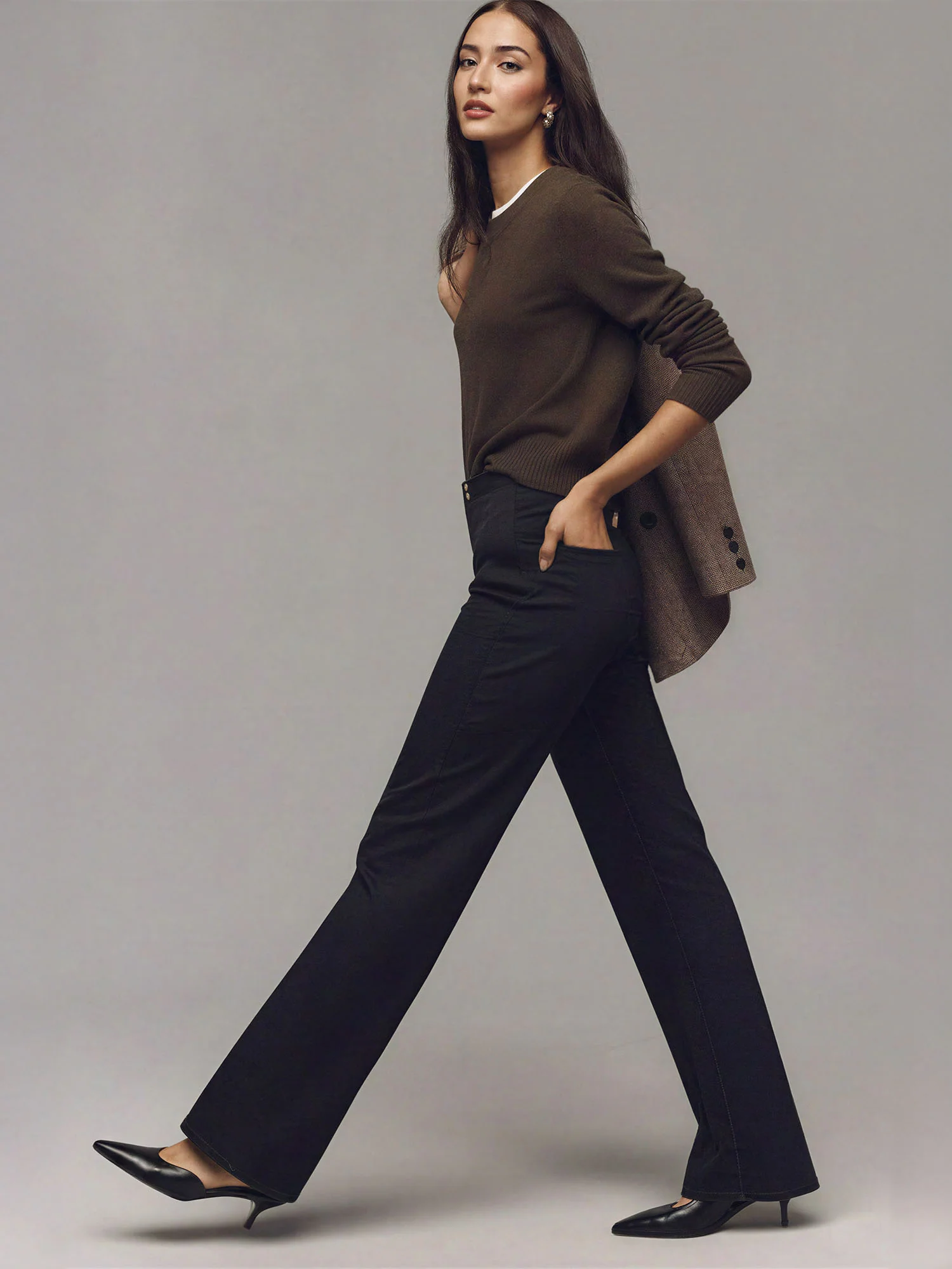 Side Slit Long Pants With Gold Buttons - Image 3