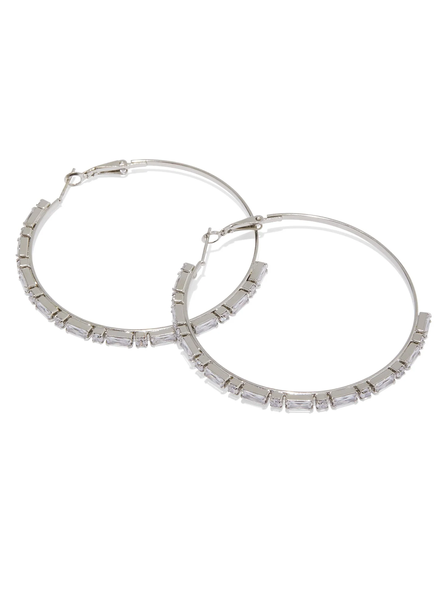 Silver-Tone Rhinestone Hoop Earrings - Image 2