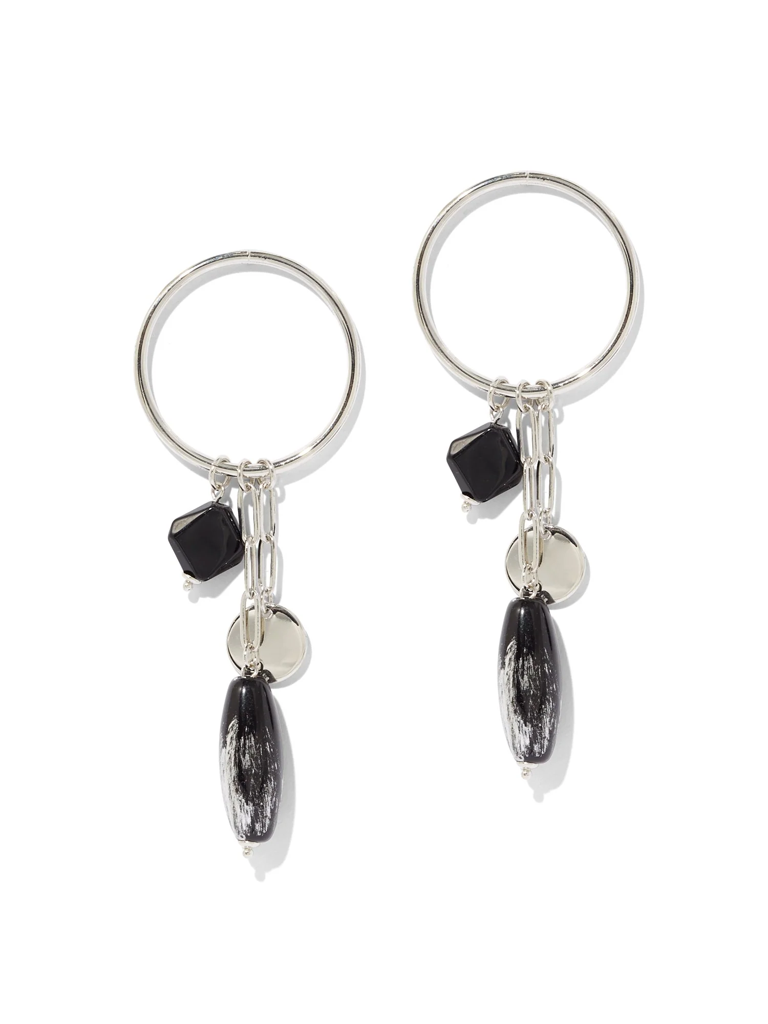 Silvertone Beaded Hoop Earring