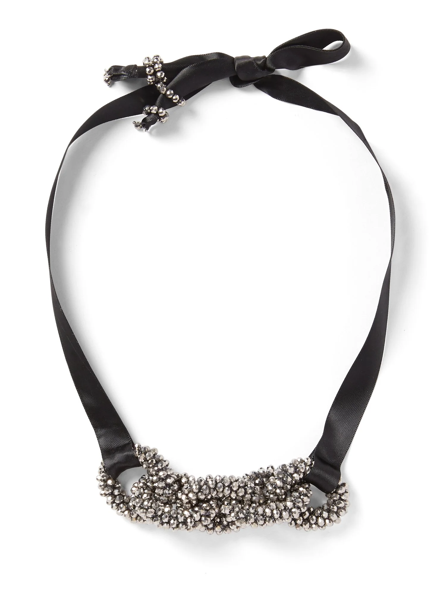 Silvertone Beaded Ribbon Necklace