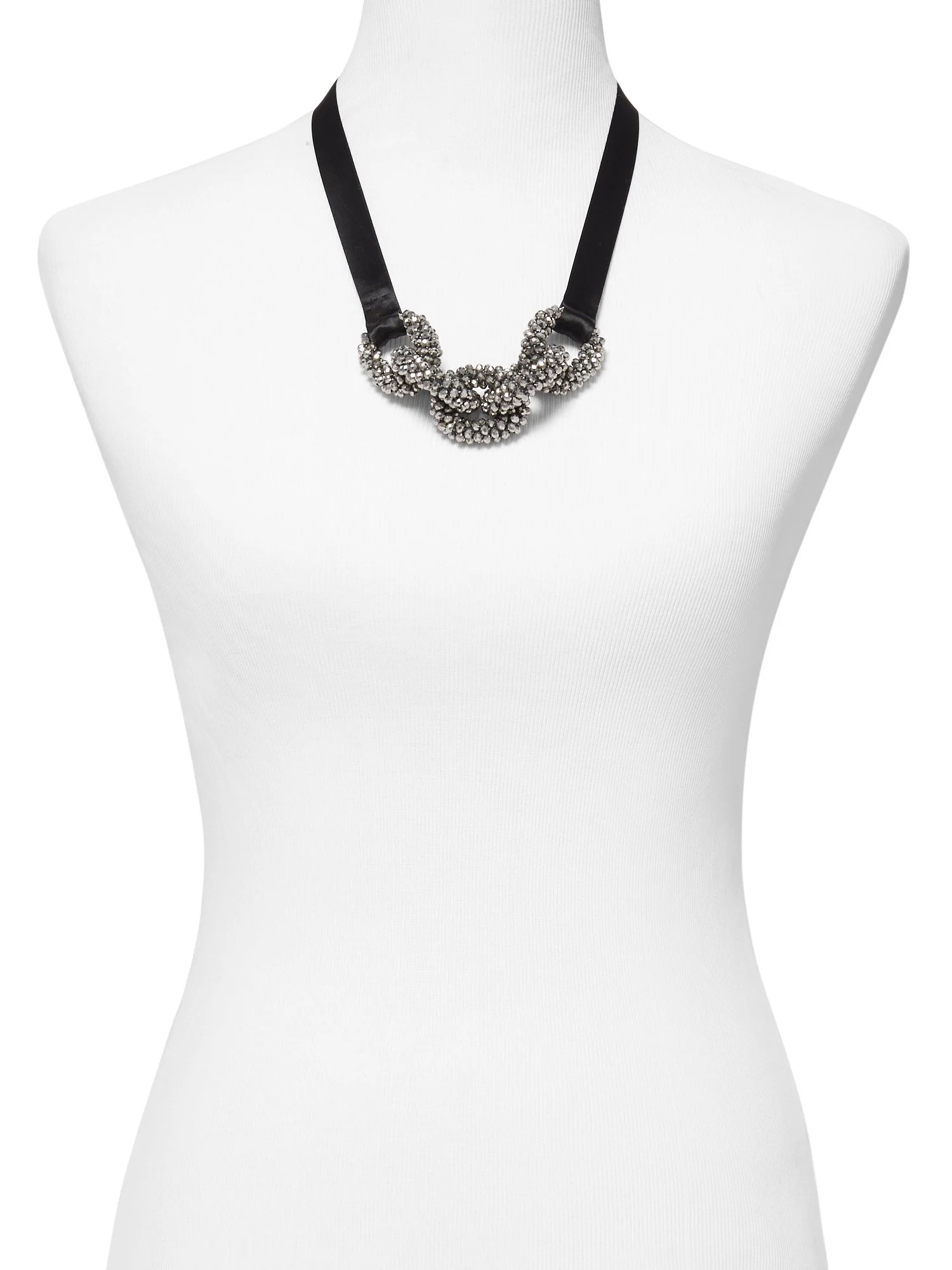 Silvertone Beaded Ribbon Necklace - Image 2