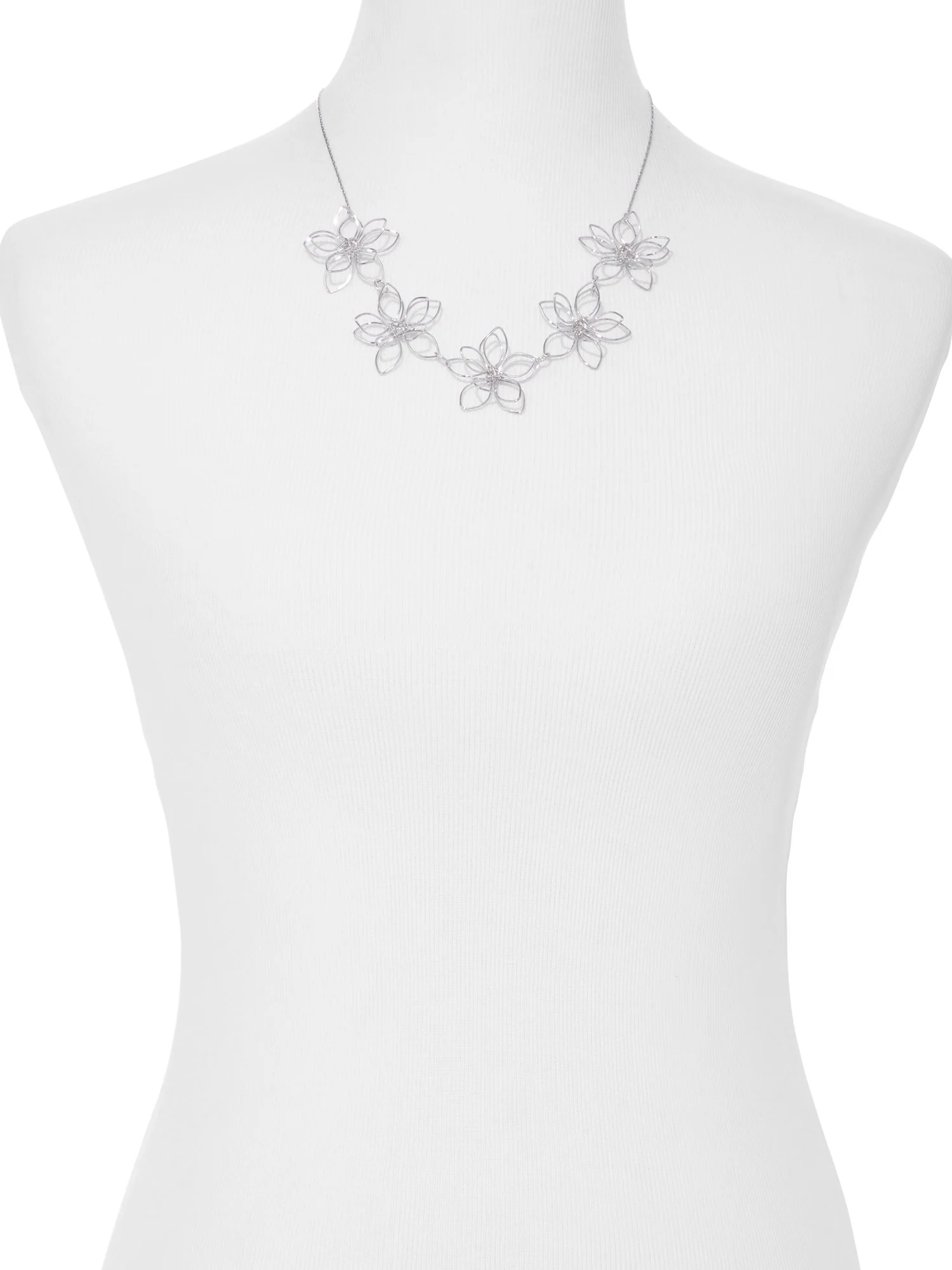 Silvertone Floral Statement Necklace - Image 2