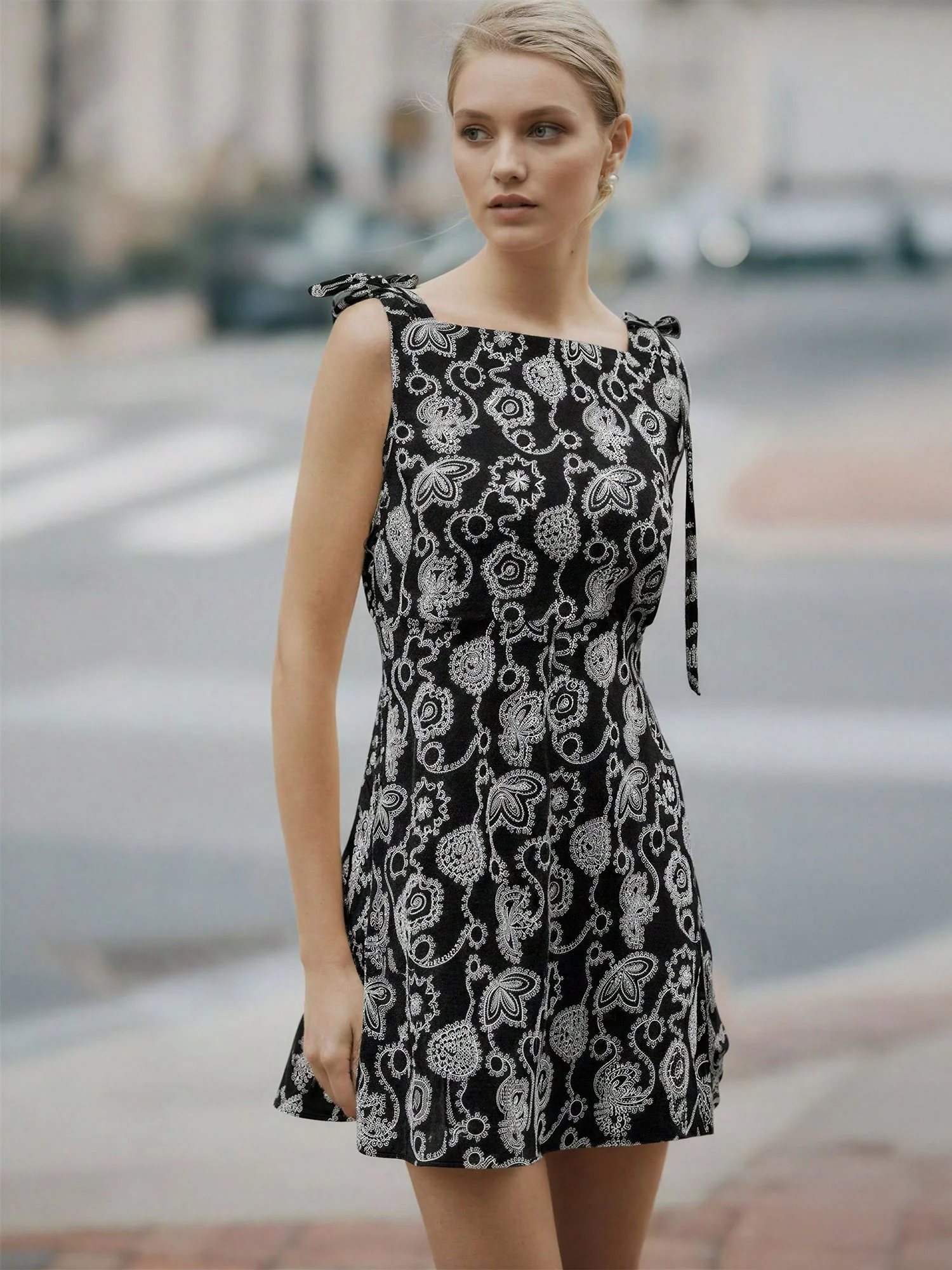 Simone Sleeveless Bow Shoulder Embrodiered Mini Dress - Image 5