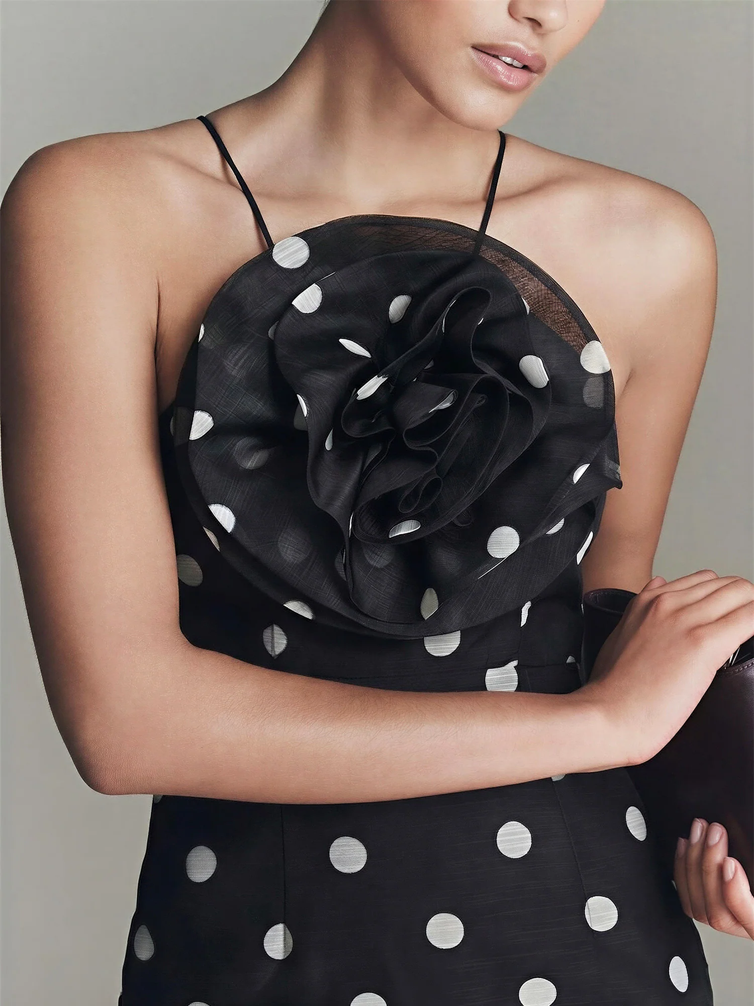 3D Rosette Polka Dot Chiffon Mini Dress - Image 6