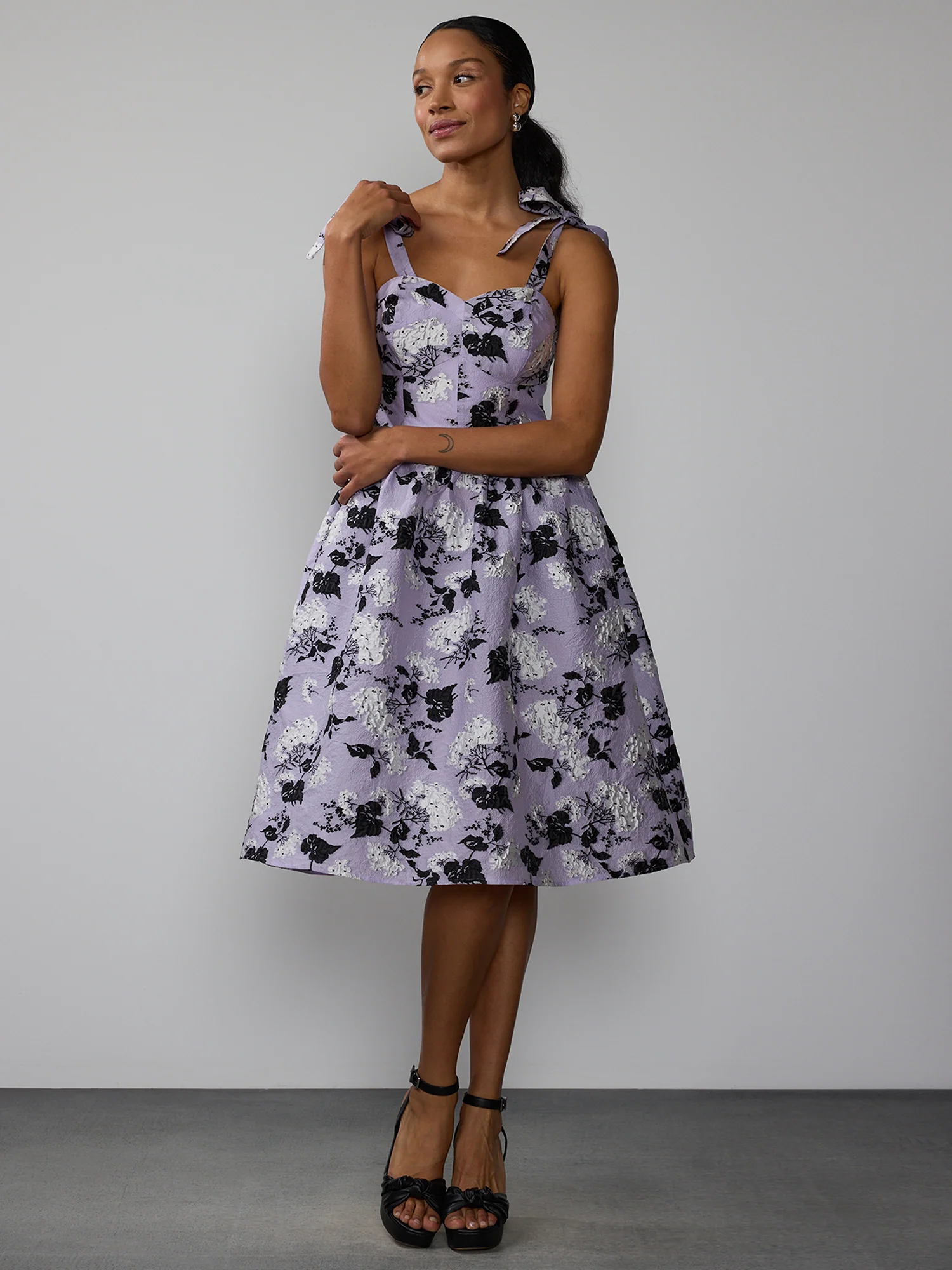 Sleeveless Bustier Tie Strap Floral Organza Dress