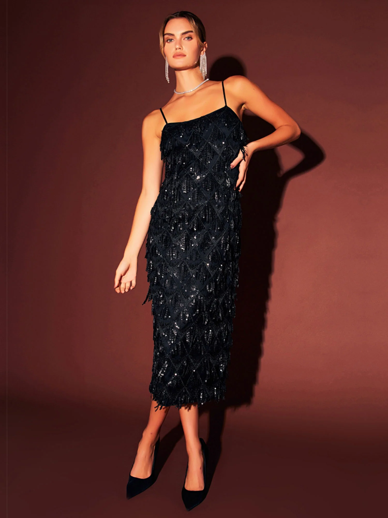 Endless Rose Diagonal Sequin Fringe Slip Dress - Brands We Love - Image 2
