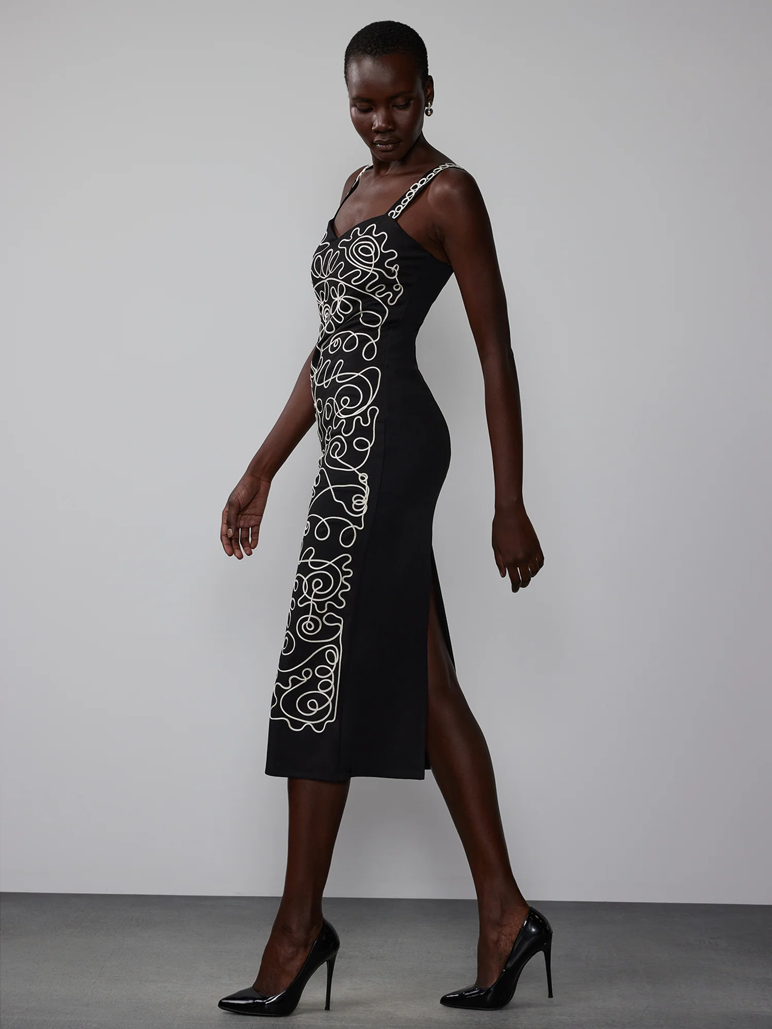 Embroidered Baroque Swirl Bodycon Dress - Image 2