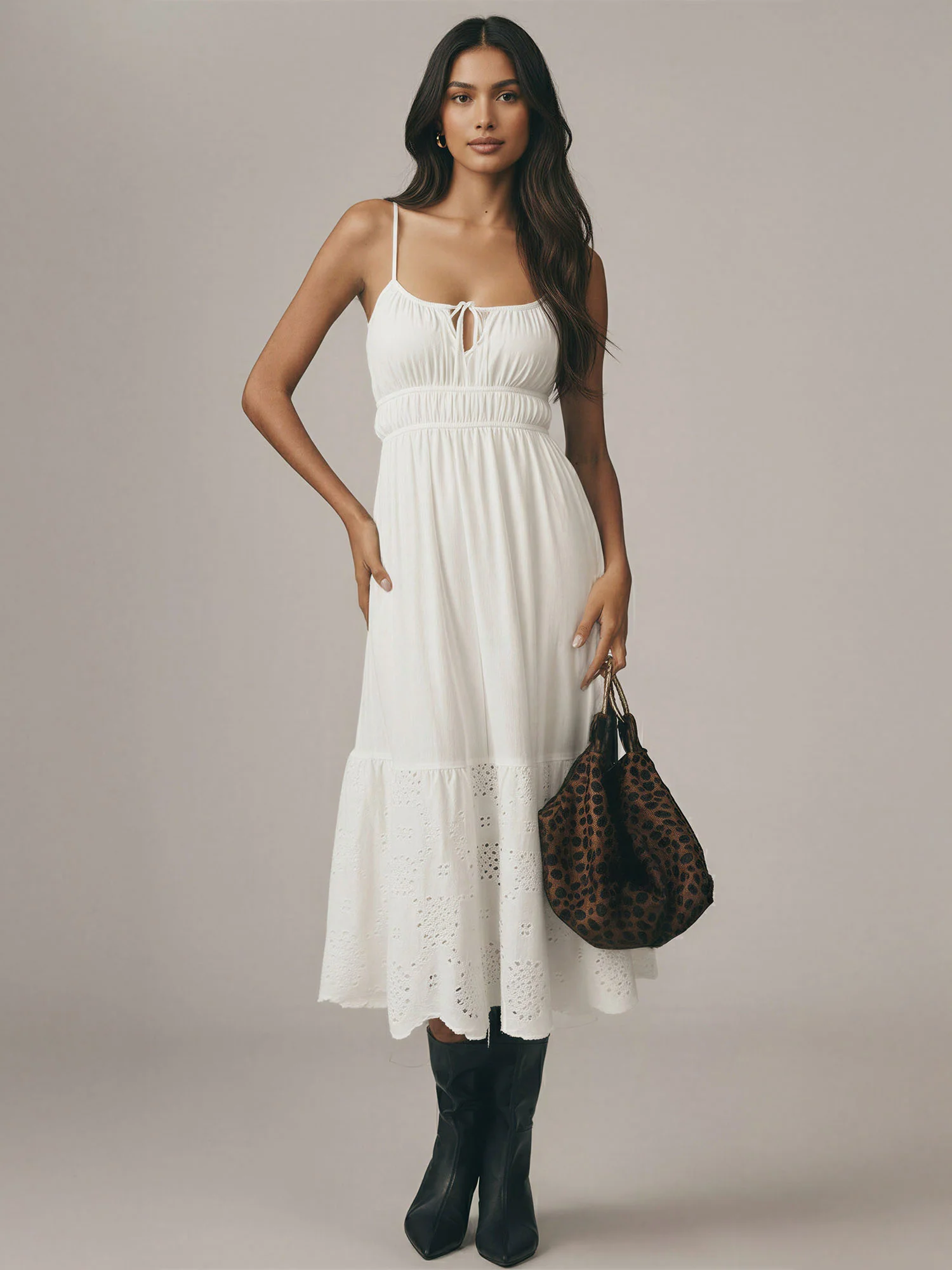 White Eyelet Tie Midi Sundress