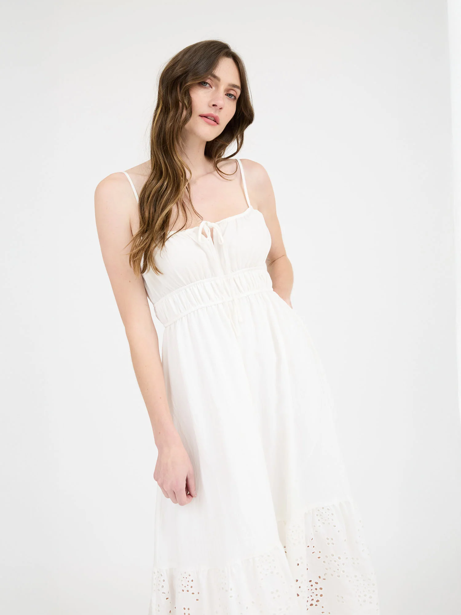 White Eyelet Tie Midi Sundress - Image 7