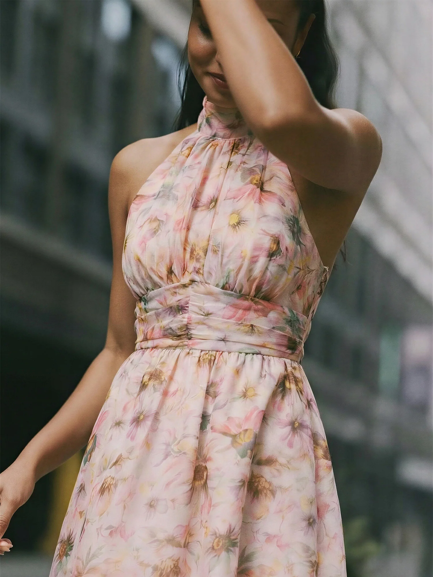 Floral Halter Chiffon Midi Dress - Image 2