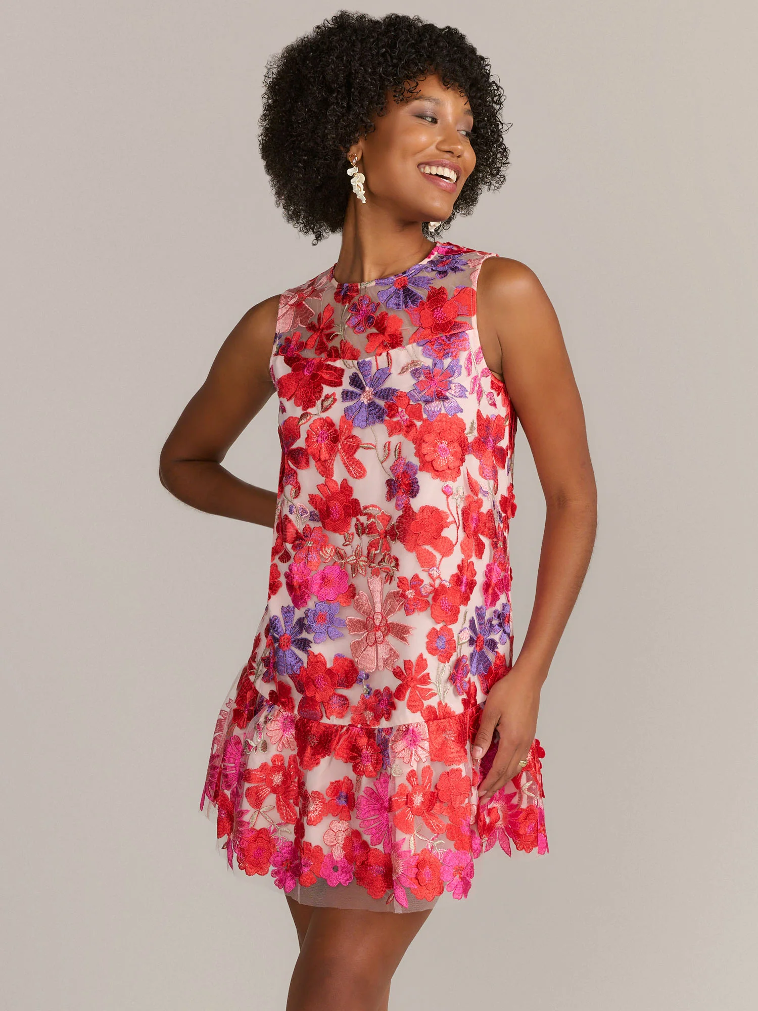 Just Me Sleeveless Floral Lace Mini Dress - Brands We Love