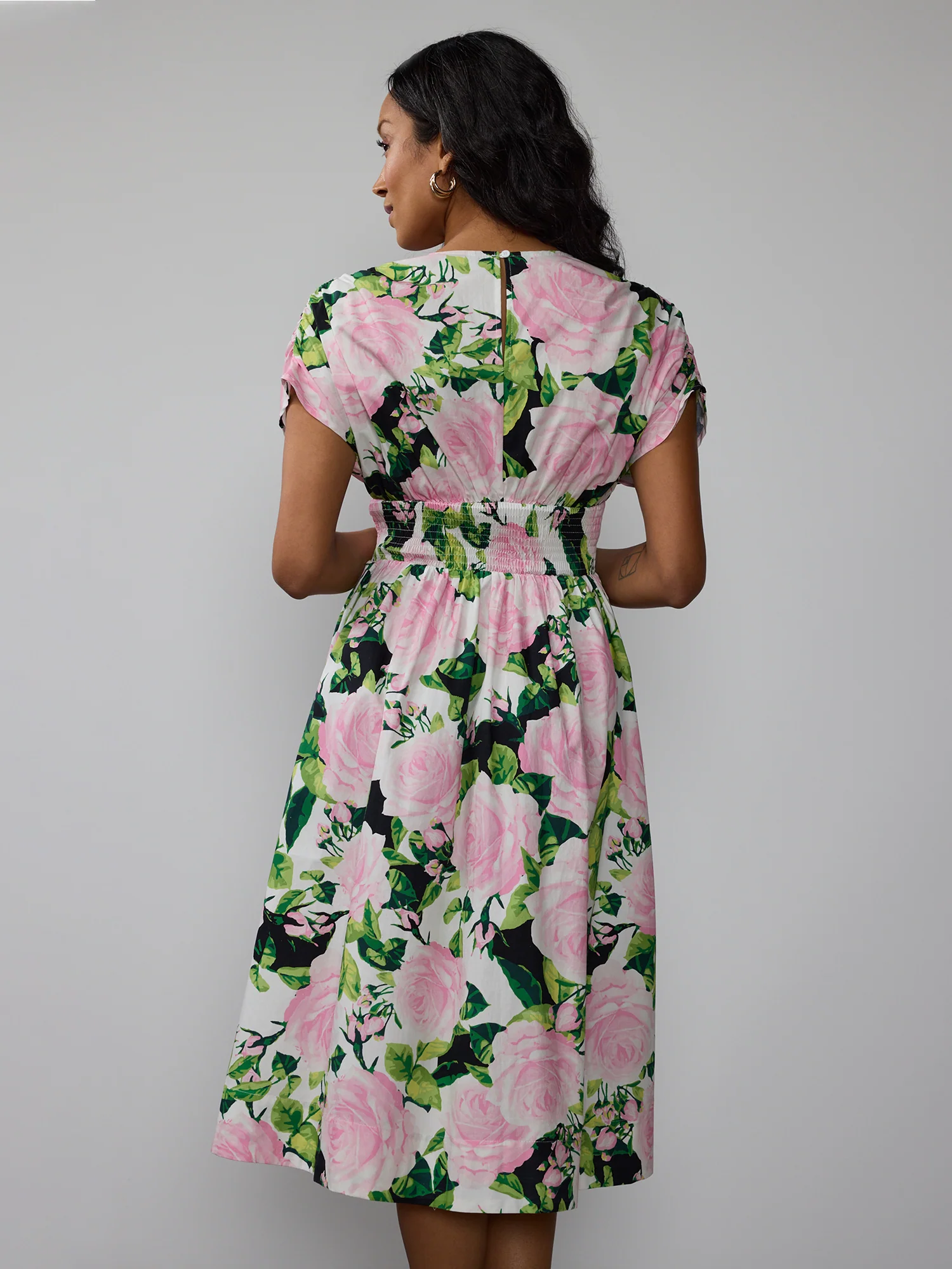 Floral Smocked Waist Midi Dress - Image 3