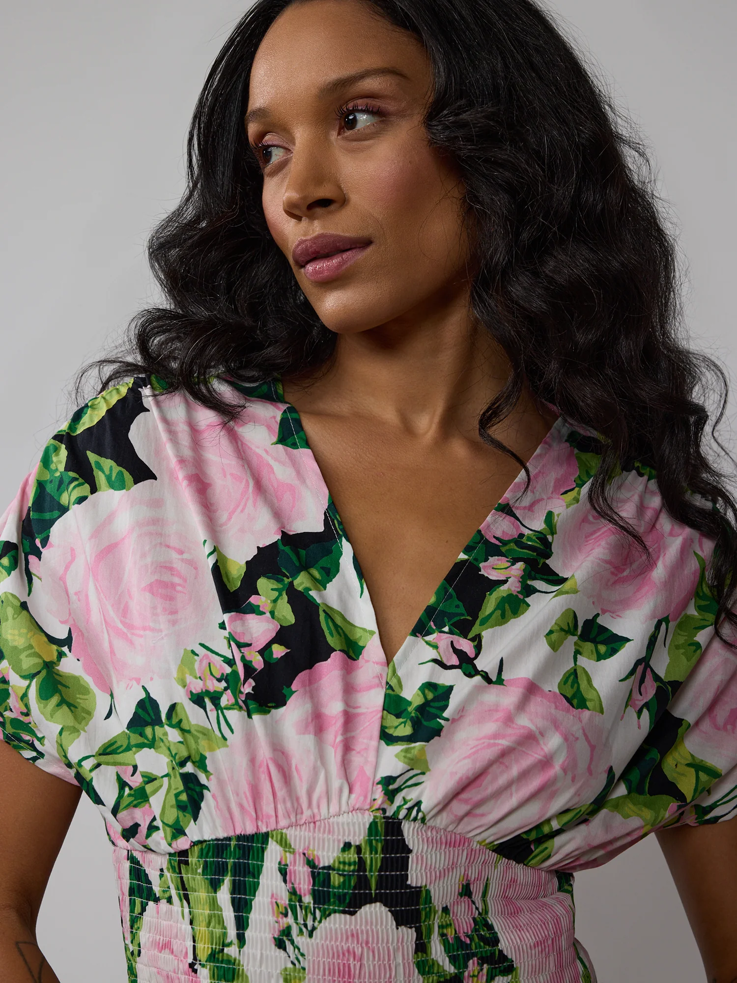 Floral Smocked Waist Midi Dress - Image 4
