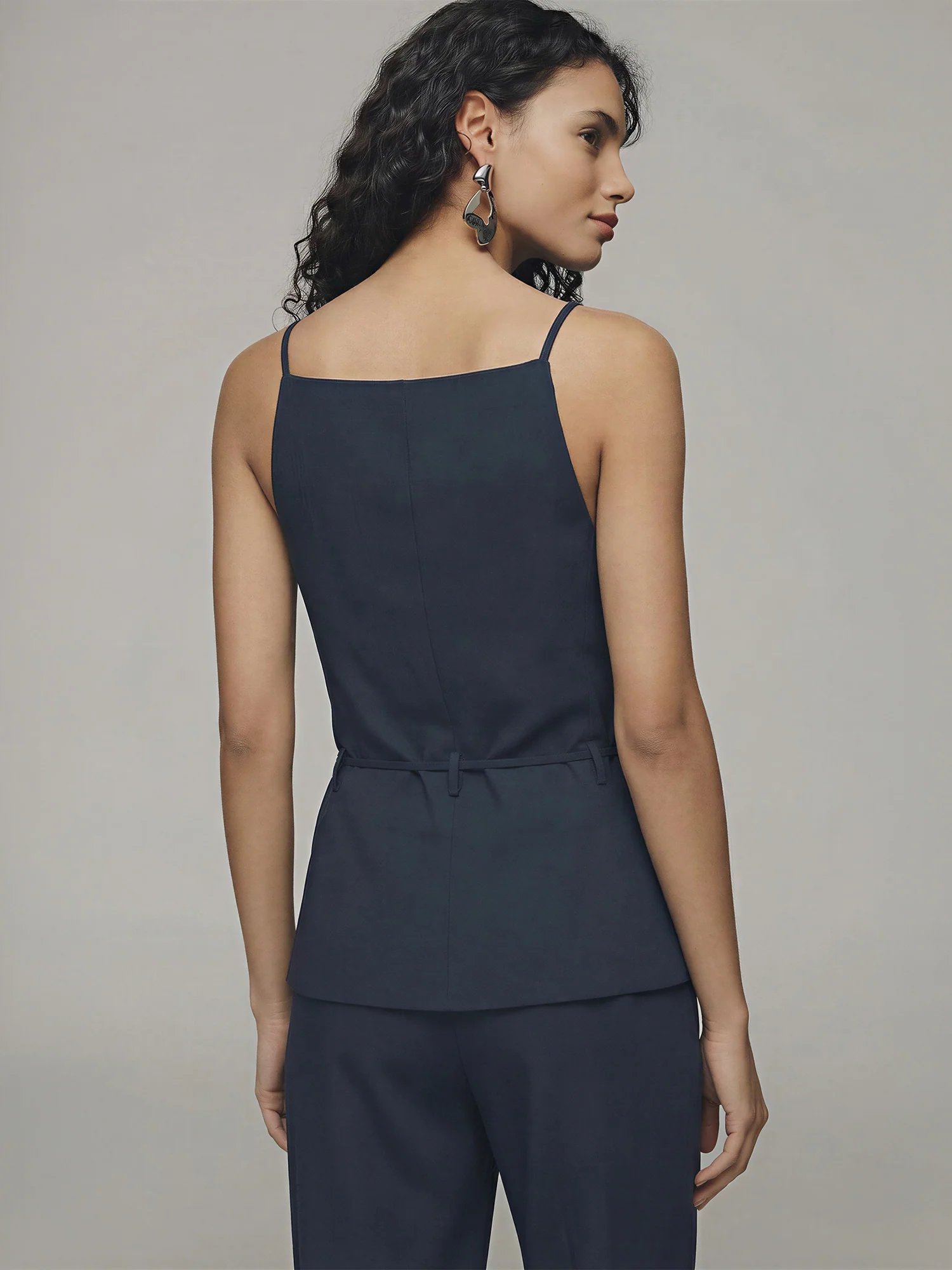 Sleeveless Halter Neck Button Down Tie Waist Top - Image 4