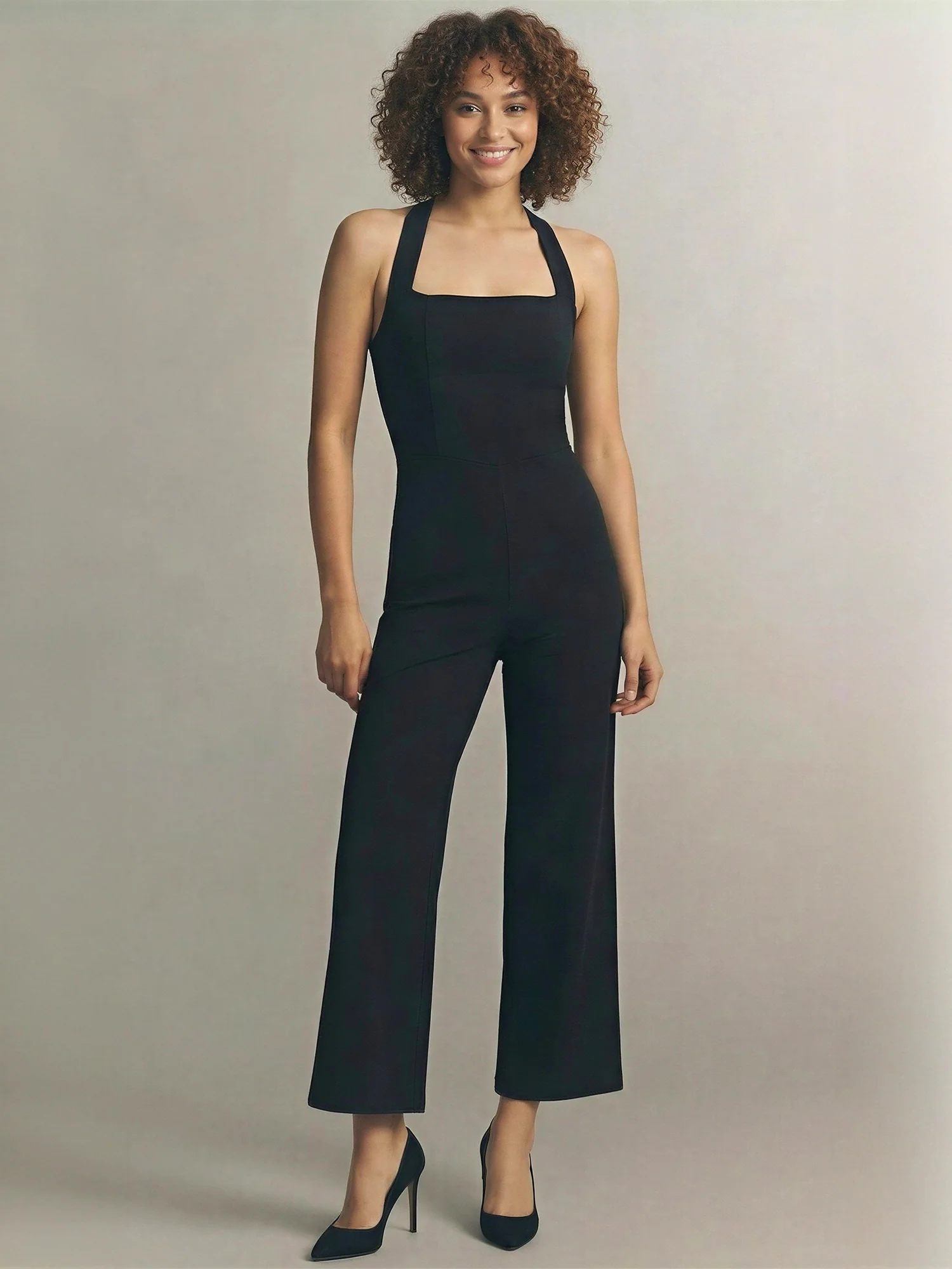Sleeveless Halter Neck Tie Linen Blend Jumpsuit